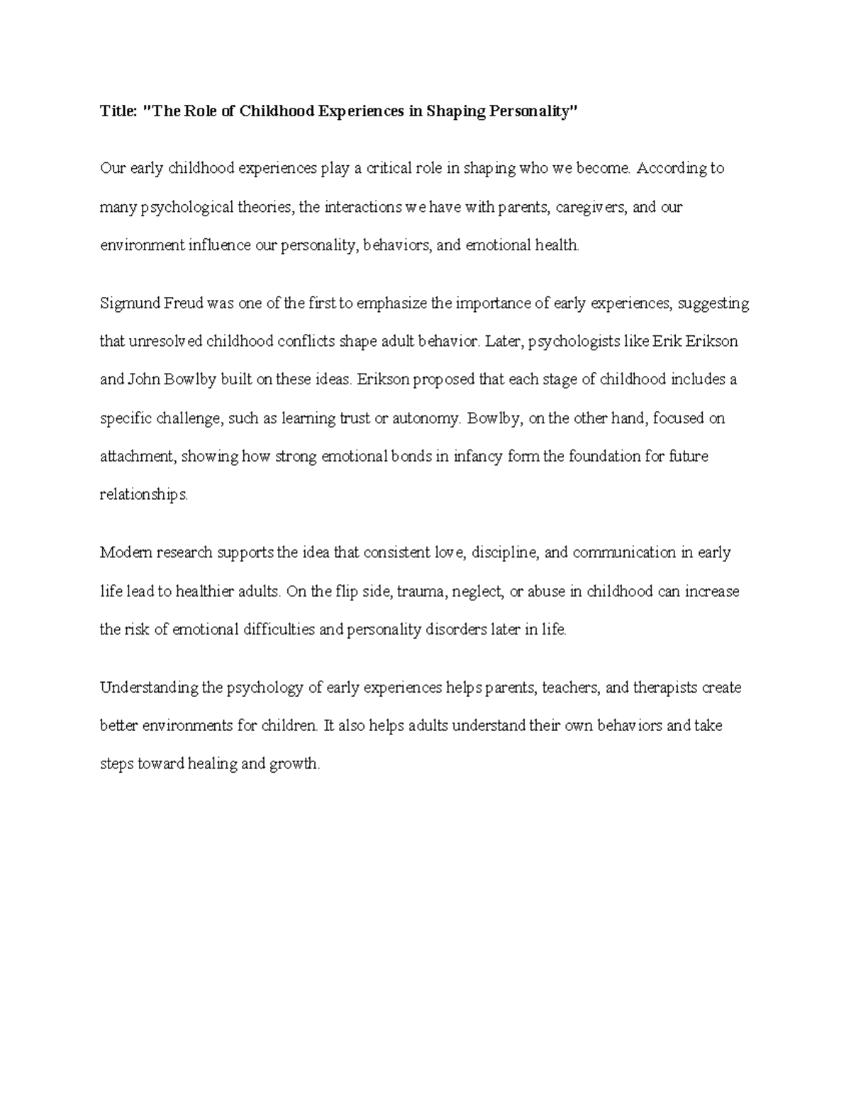 The Role of Childhood Experiences in Shaping Personality Development ...