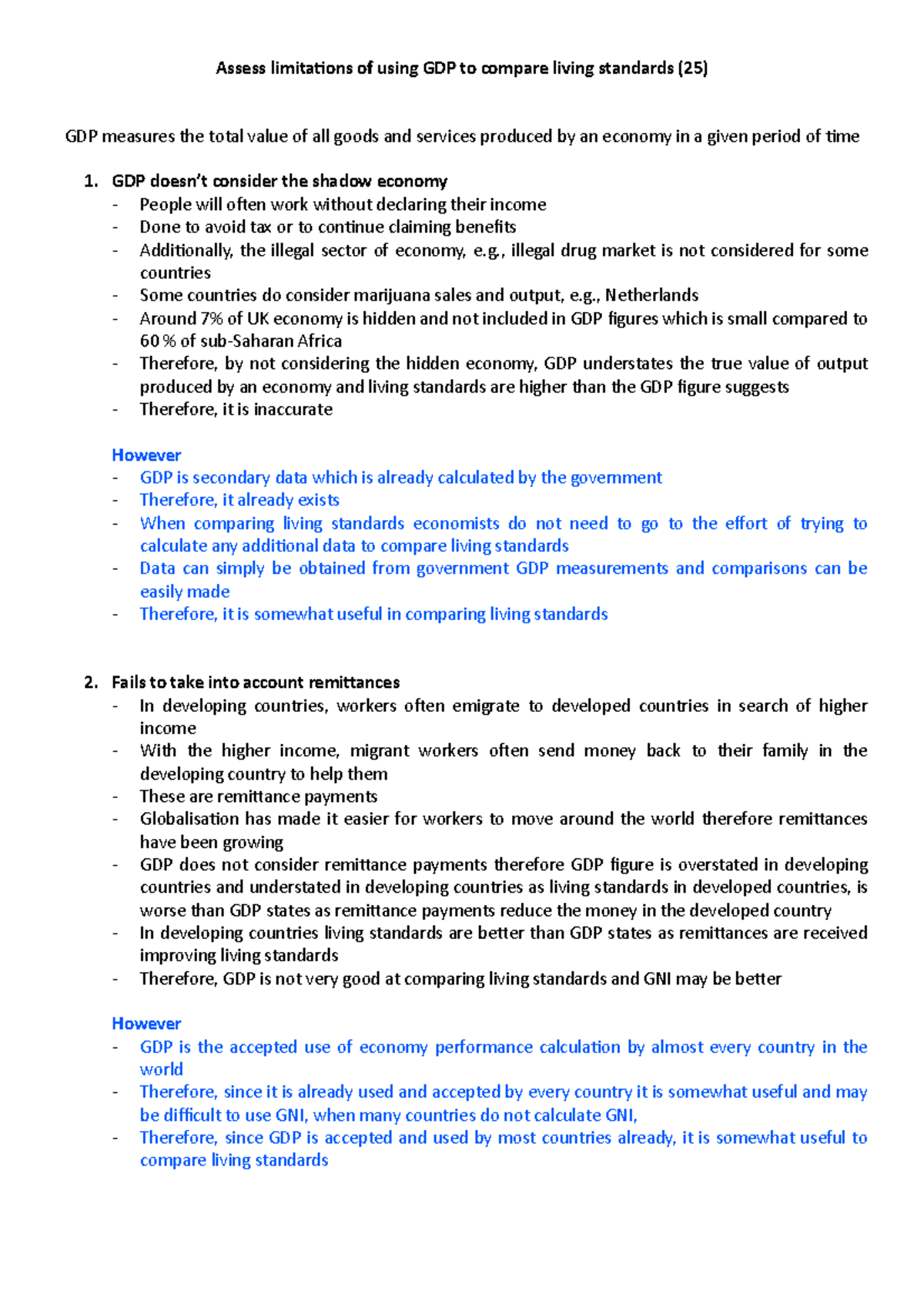 Limitations of GDP in Comparing Living Standards: A Critical Analysis ...
