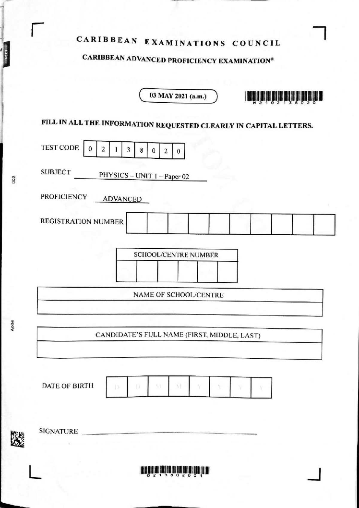 CAPE Physics Unit 1 Paper 02 - May 2021 Exam Guide - Studocu