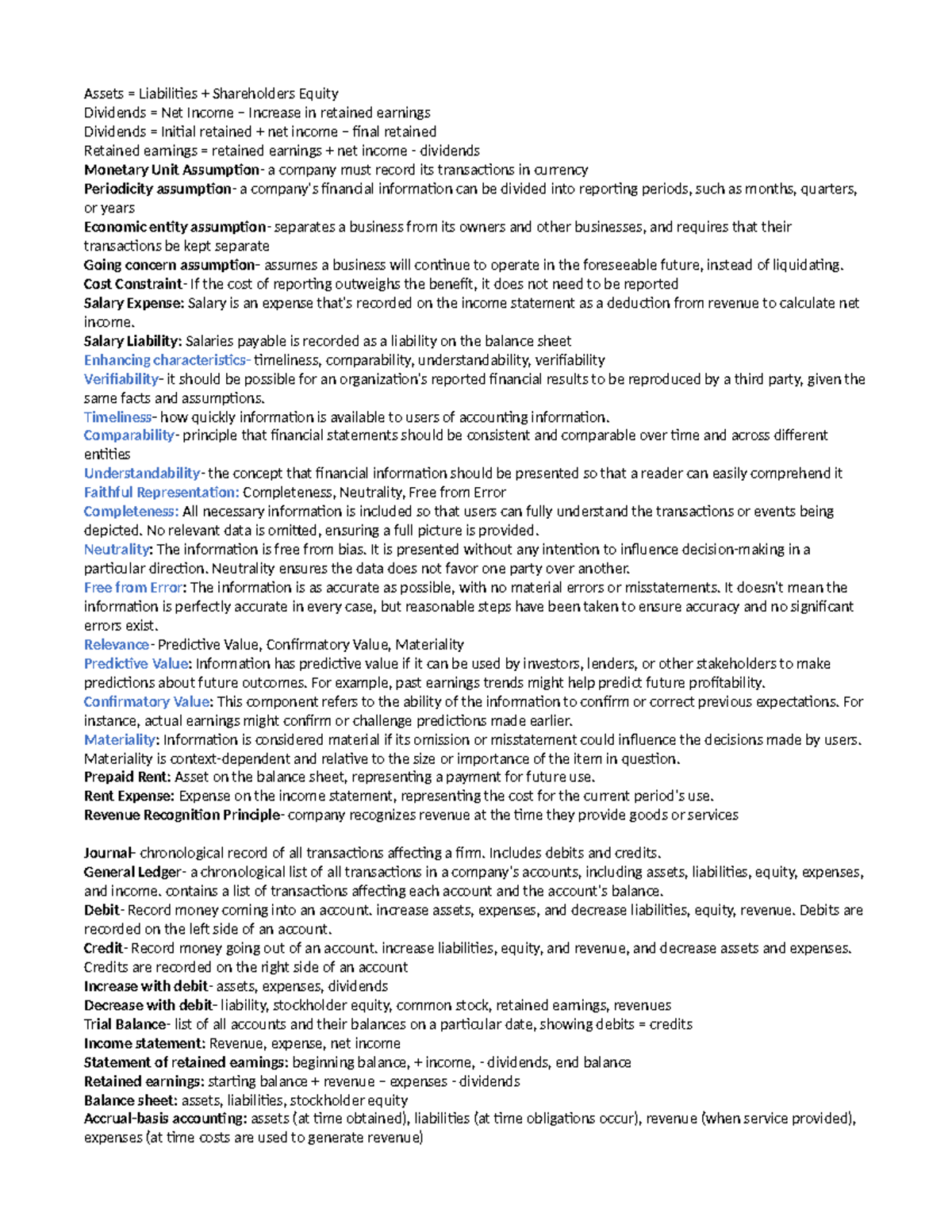 Exam 1 Study Guide for ACC 210: Key Accounting Principles & Concepts ...