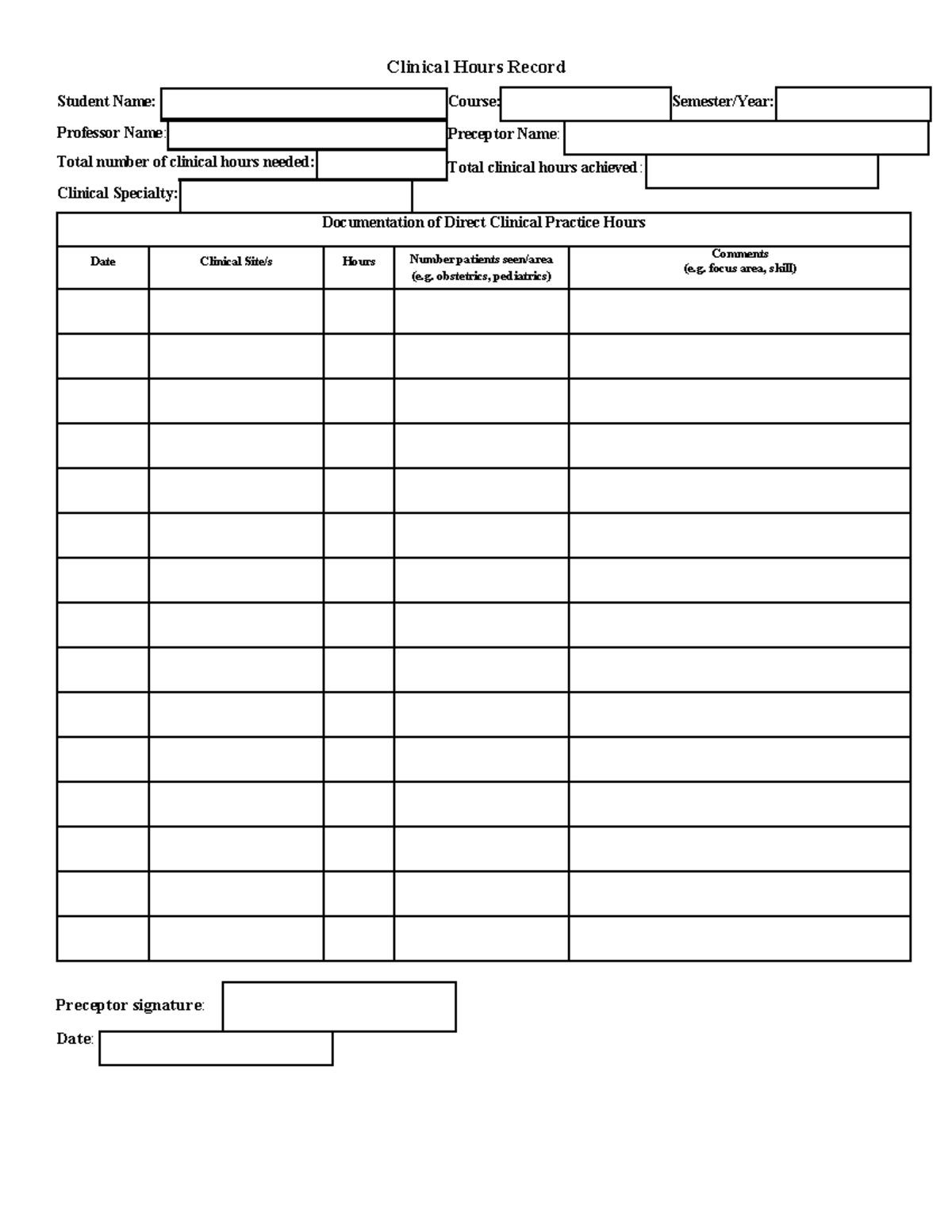 Clinical Hours Form - asdf asdf asdf - Fren 1501 - Clinical Hours ...