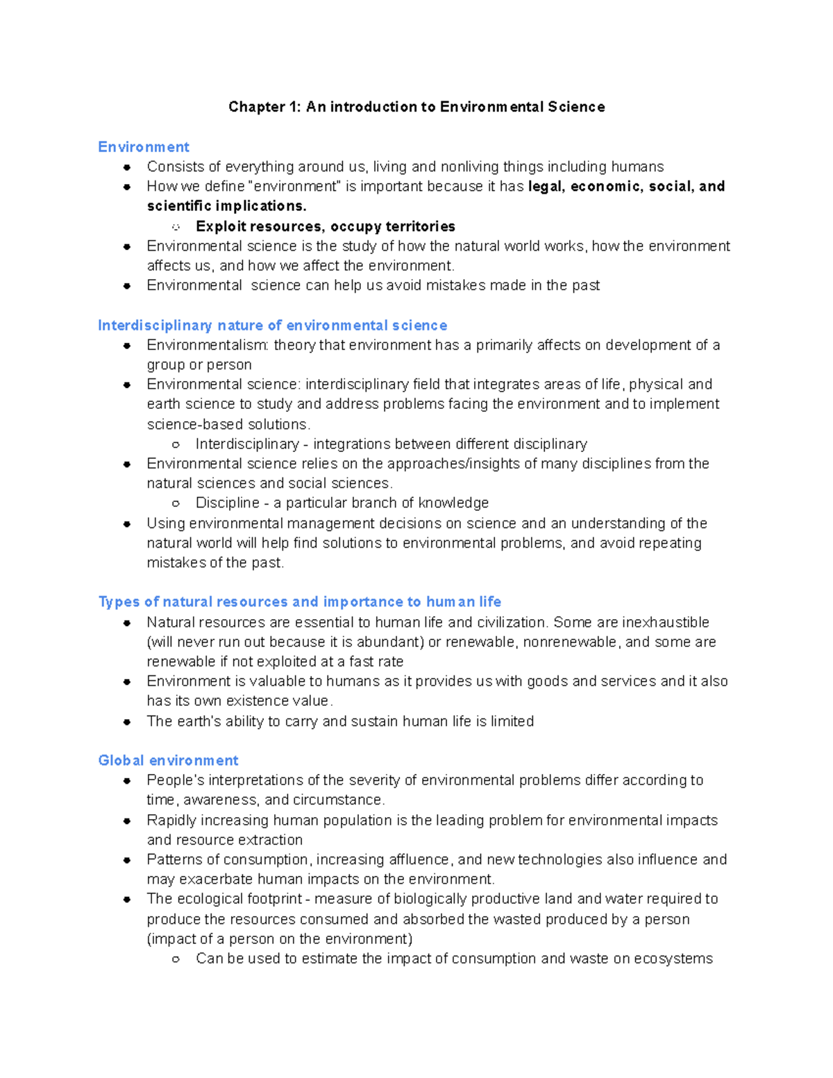ENV100 - chap 1,3,5 - Chapter 1: An introduction to Environmental ...