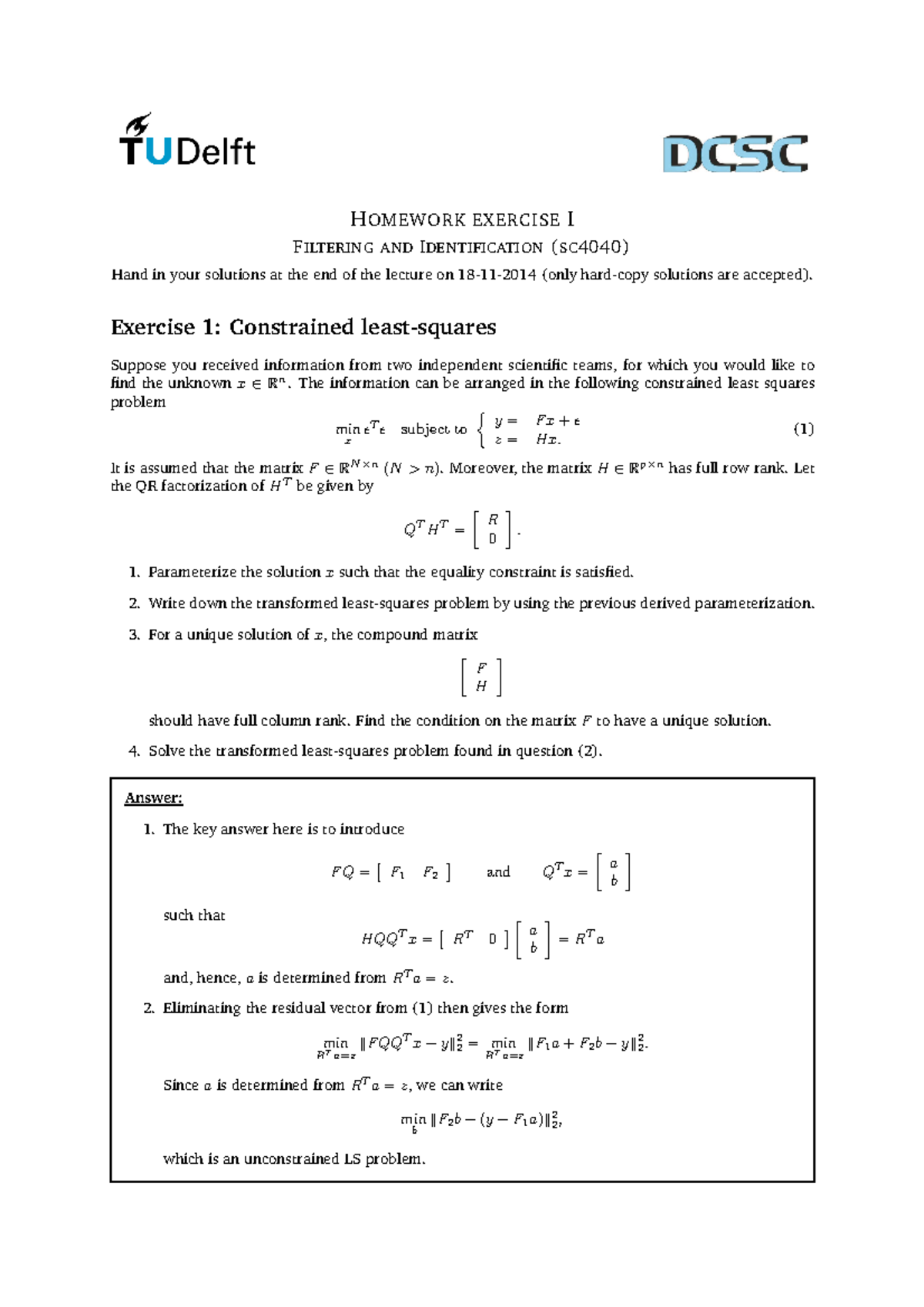 Compulsory declarations, questions and answers - Exercise 1 - HOMEWORK ...