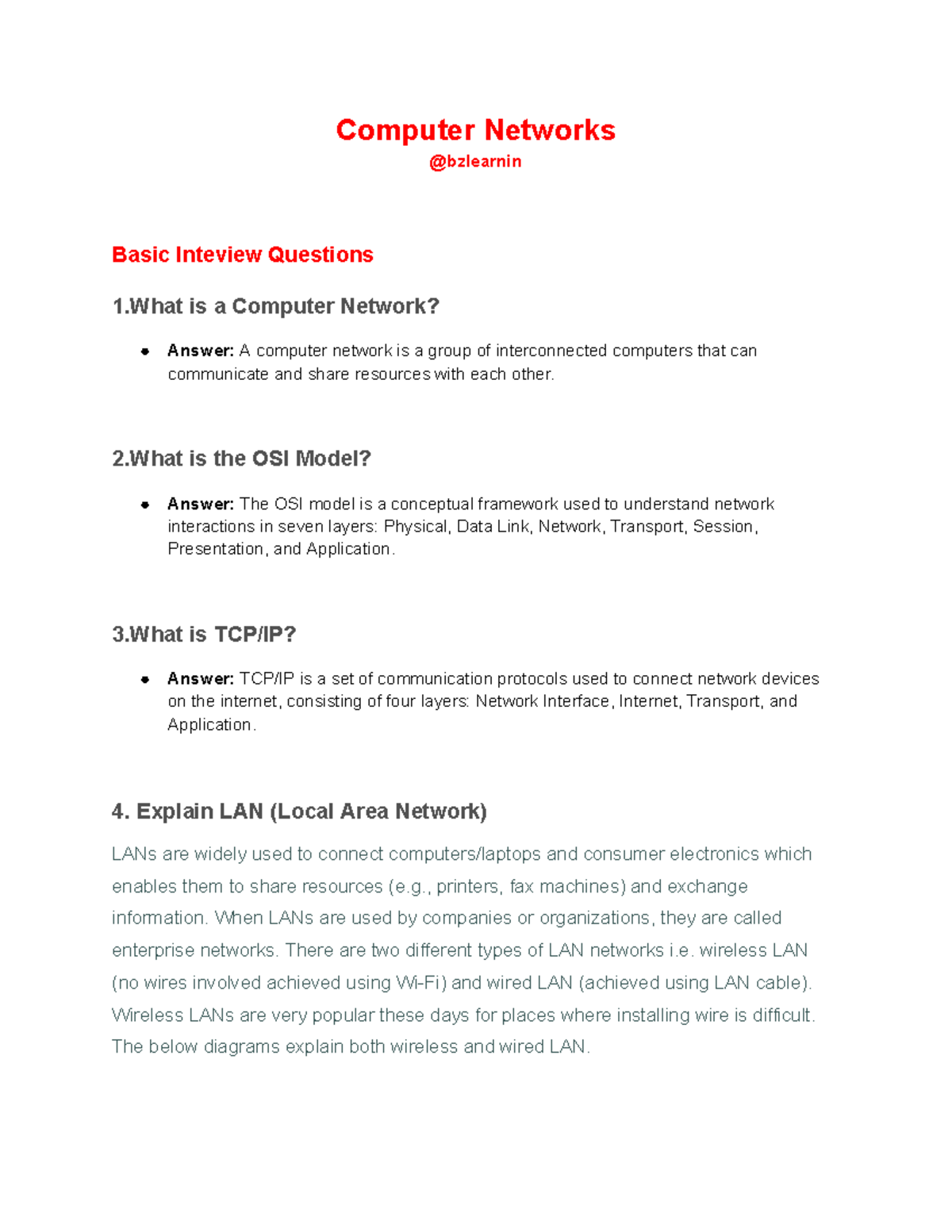 Computer Networks: Essential Interview Questions and Answers - Studocu