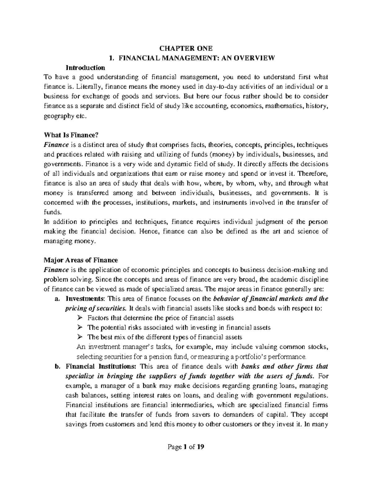 2015 @FM I CH 1 - Overview of Financial Management Concepts - Studocu