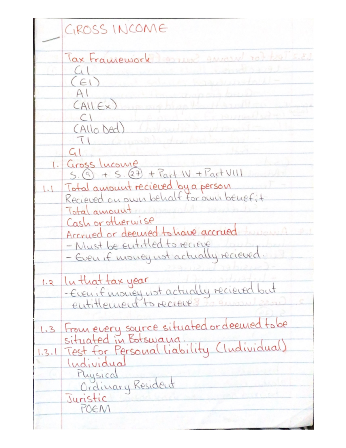 Gross Income Notes: Case Law & Statutes - Tax Framework GI (EI) - Studocu