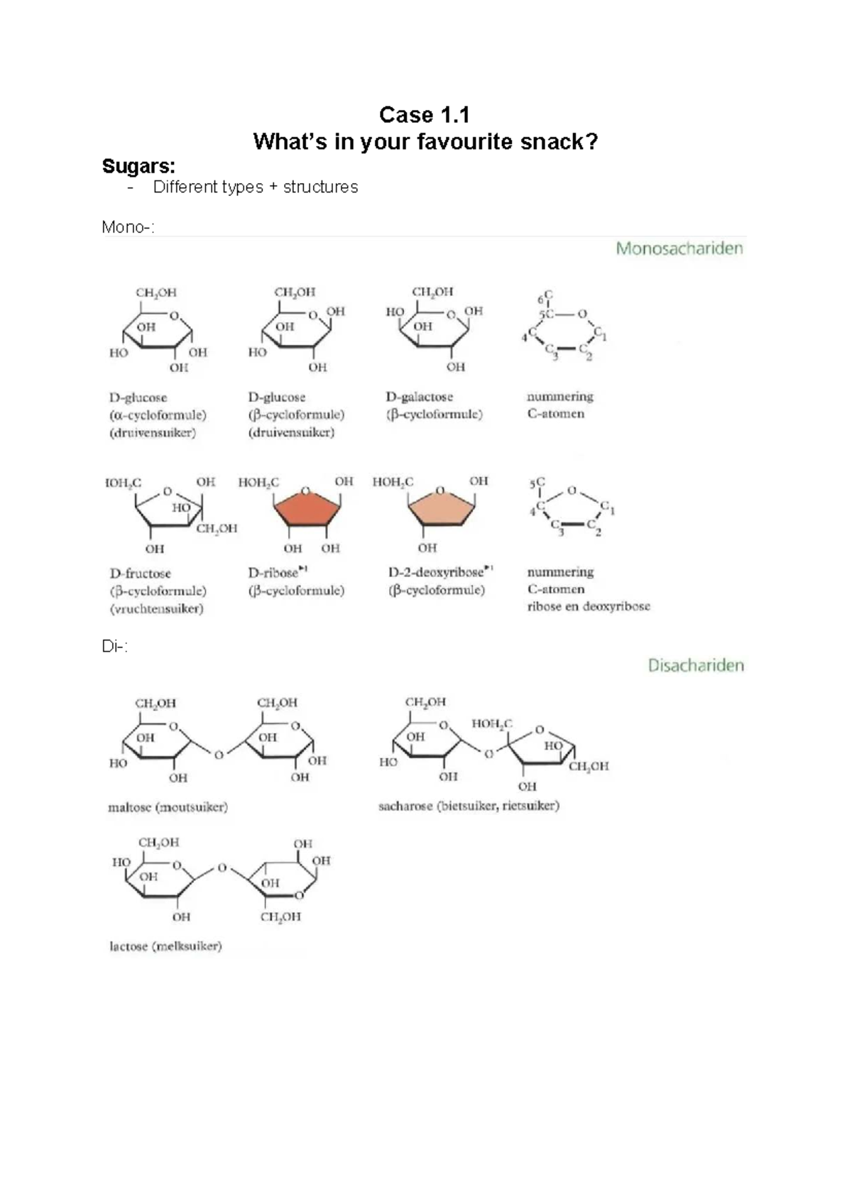 Case Study 1: Sugars and Fats - Structures and Functions - Studeersnel