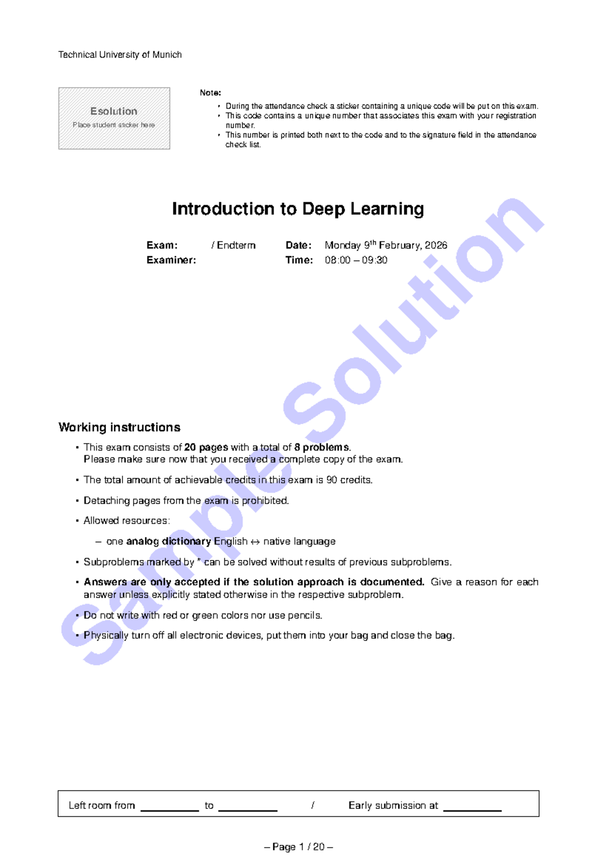 TUM CS 101: Endterm Exam Solutions on Deep Learning Techniques - Studocu