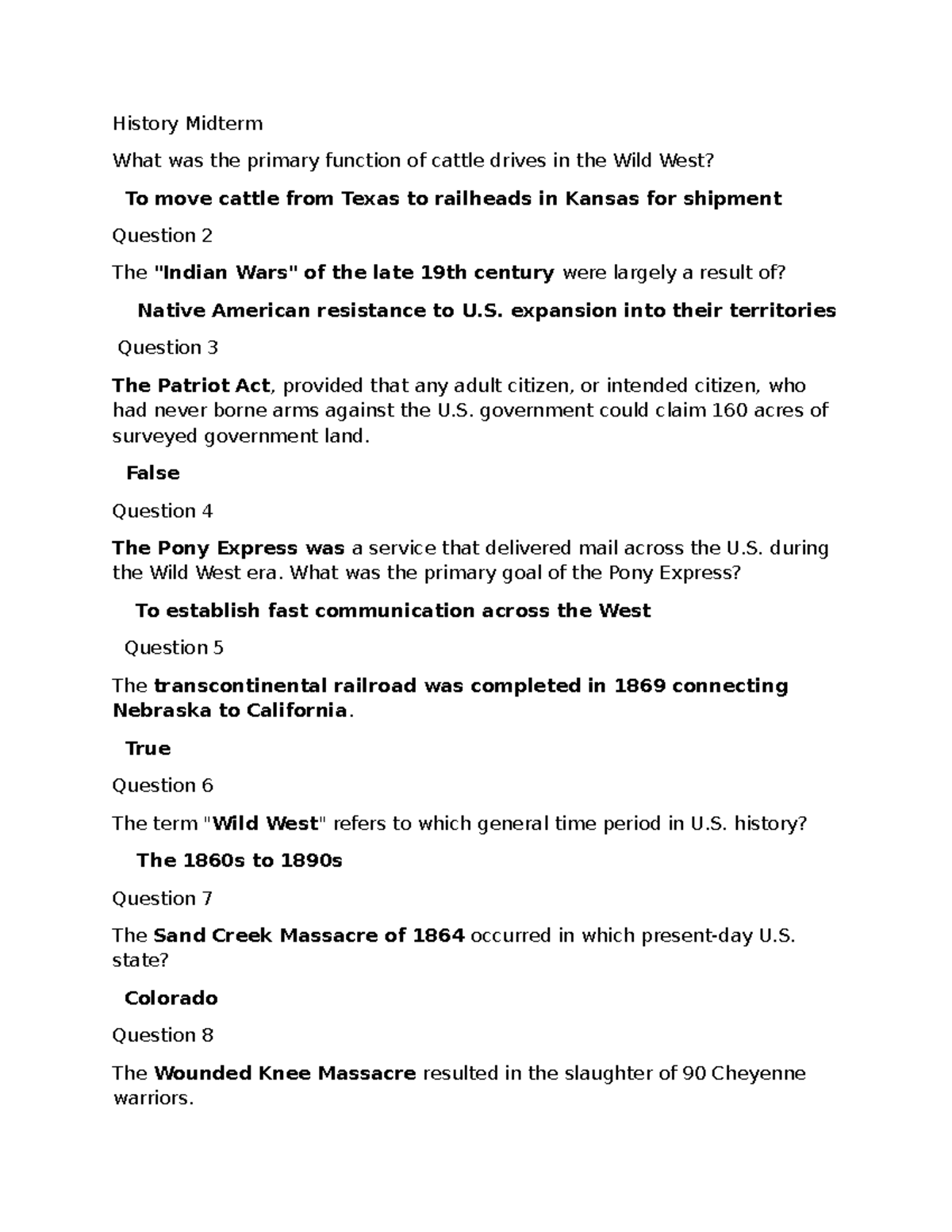 History Midterm Exam: Key Topics in U.S. History - Studocu