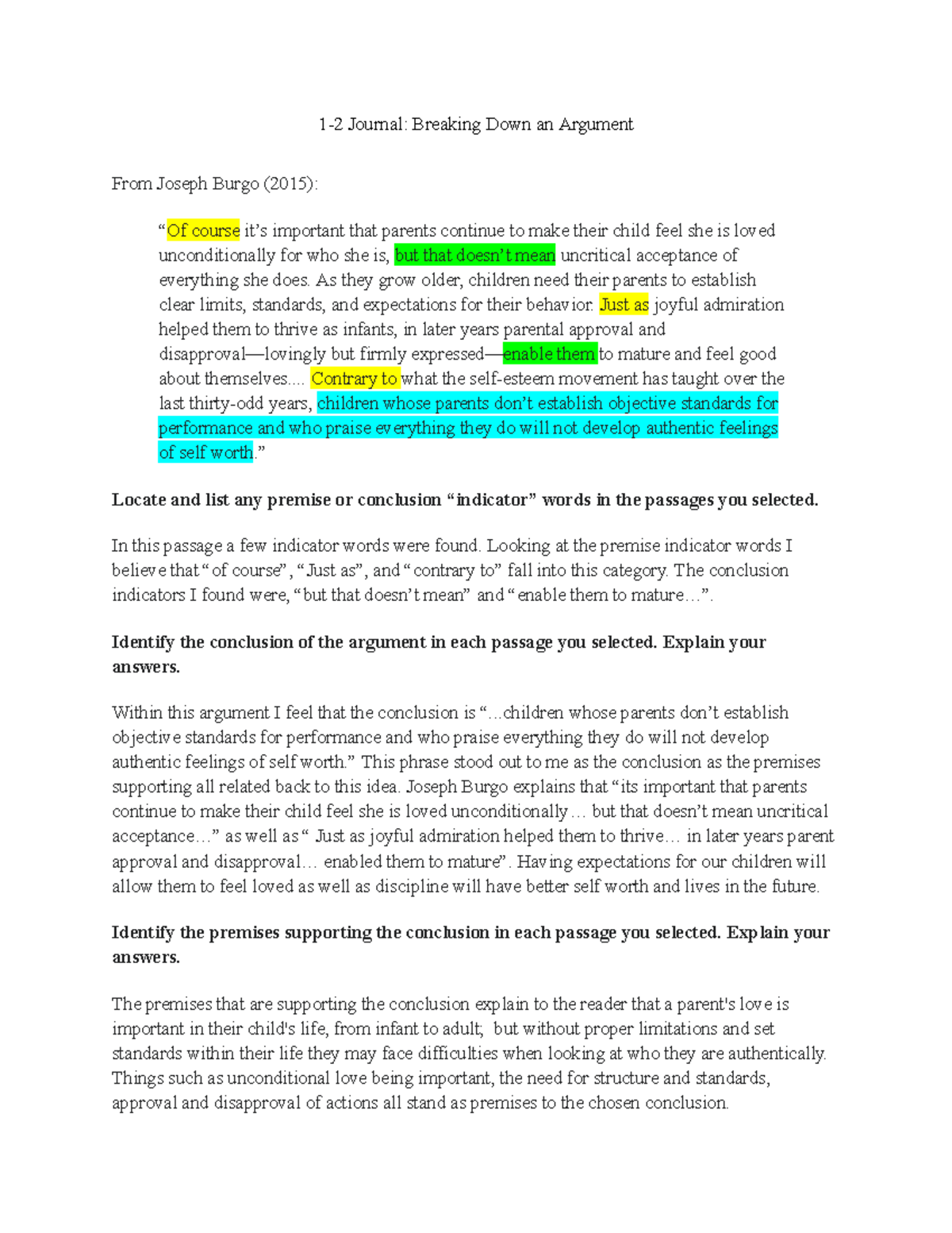 1-2 Journal: Analyzing Arguments from Joseph Burgo and Aristotle - Studocu