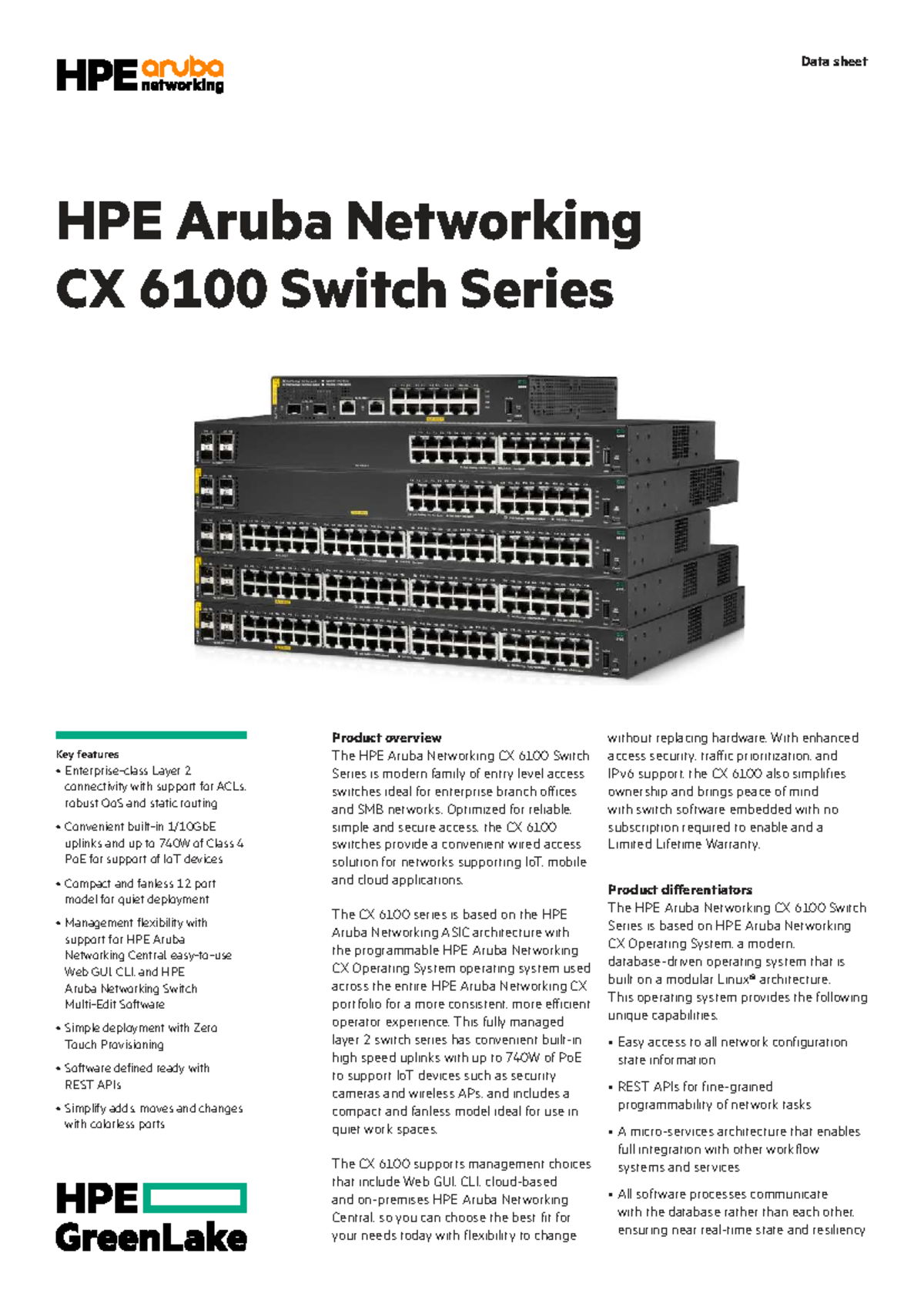 HPE Aruba Networking CX 6100 Switch Series Data Sheet Overview - Studocu