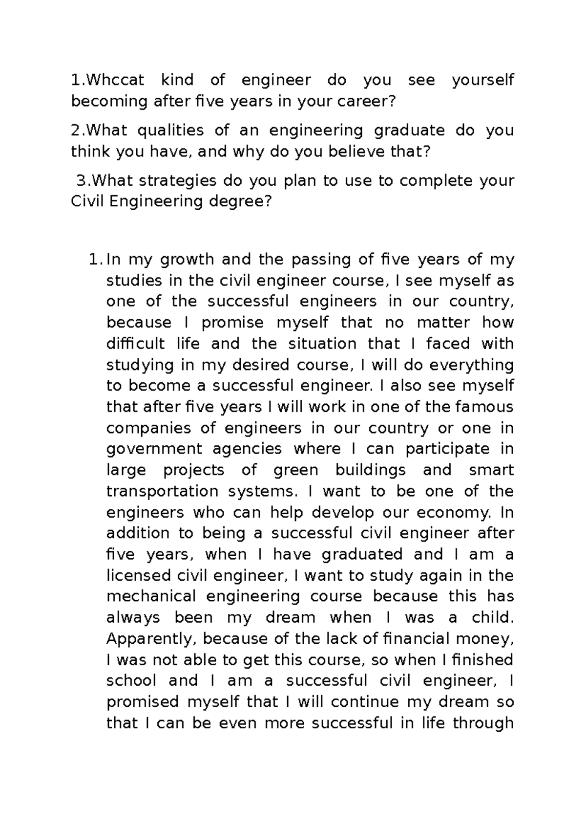 Civil Engineering (CE) Assignment 1: Career Goals & Skills Development ...