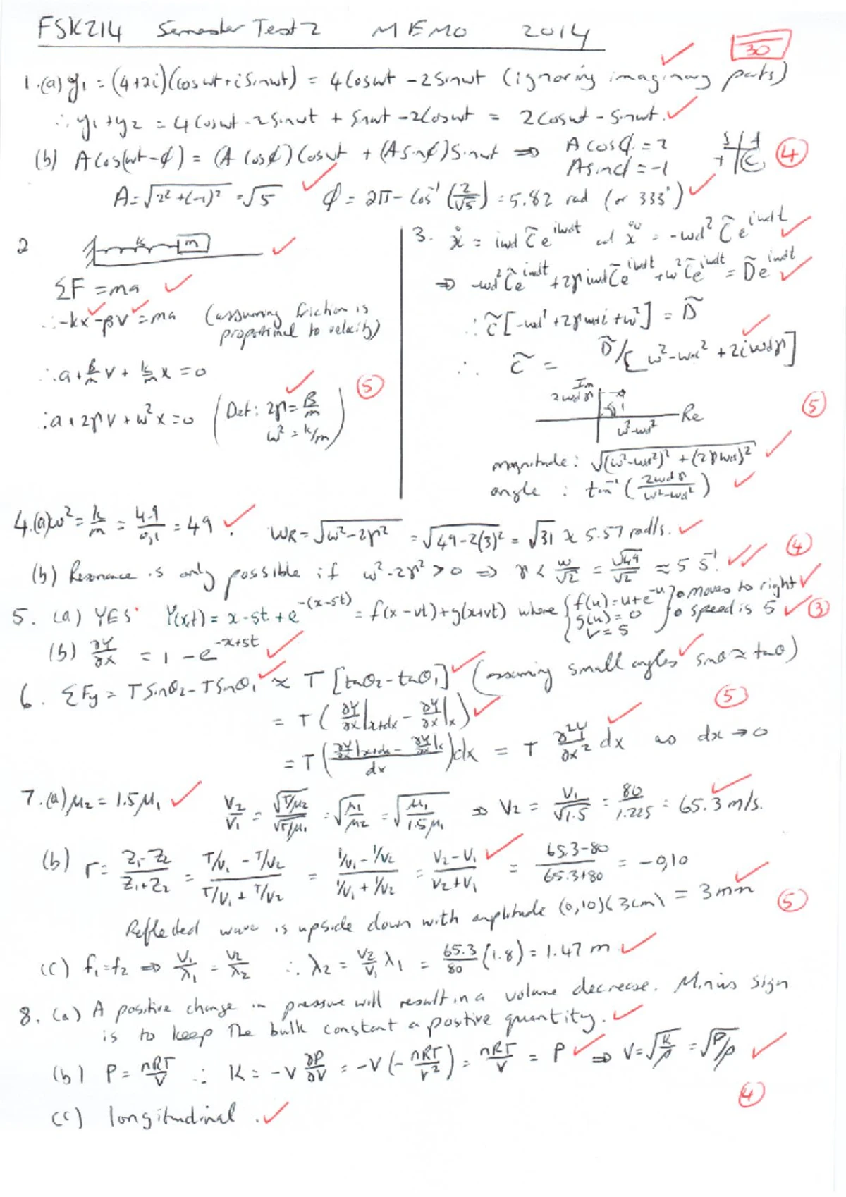 PHYS2614 Semester Test 2 (2019) Memo Analysis and Solutions - Studocu