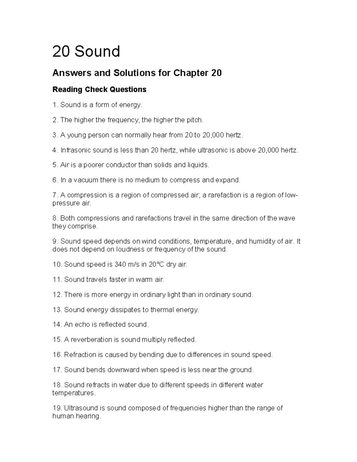 Chapter 20 Solutions - Sound Concepts & Answers from Lecture 20 - Studocu