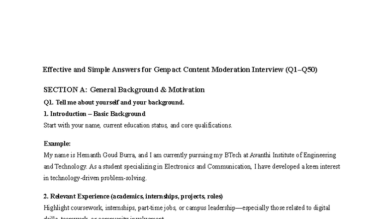 Effective Answers for Genpact Content Moderation Interview - Studocu