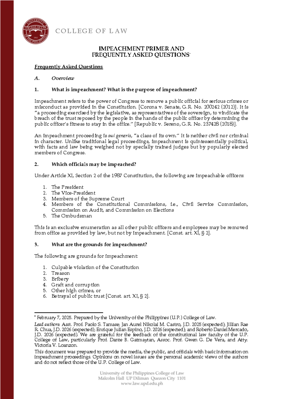 UP Law Impeachment Primer: Key FAQs and Insights (Feb 2025) - Studocu
