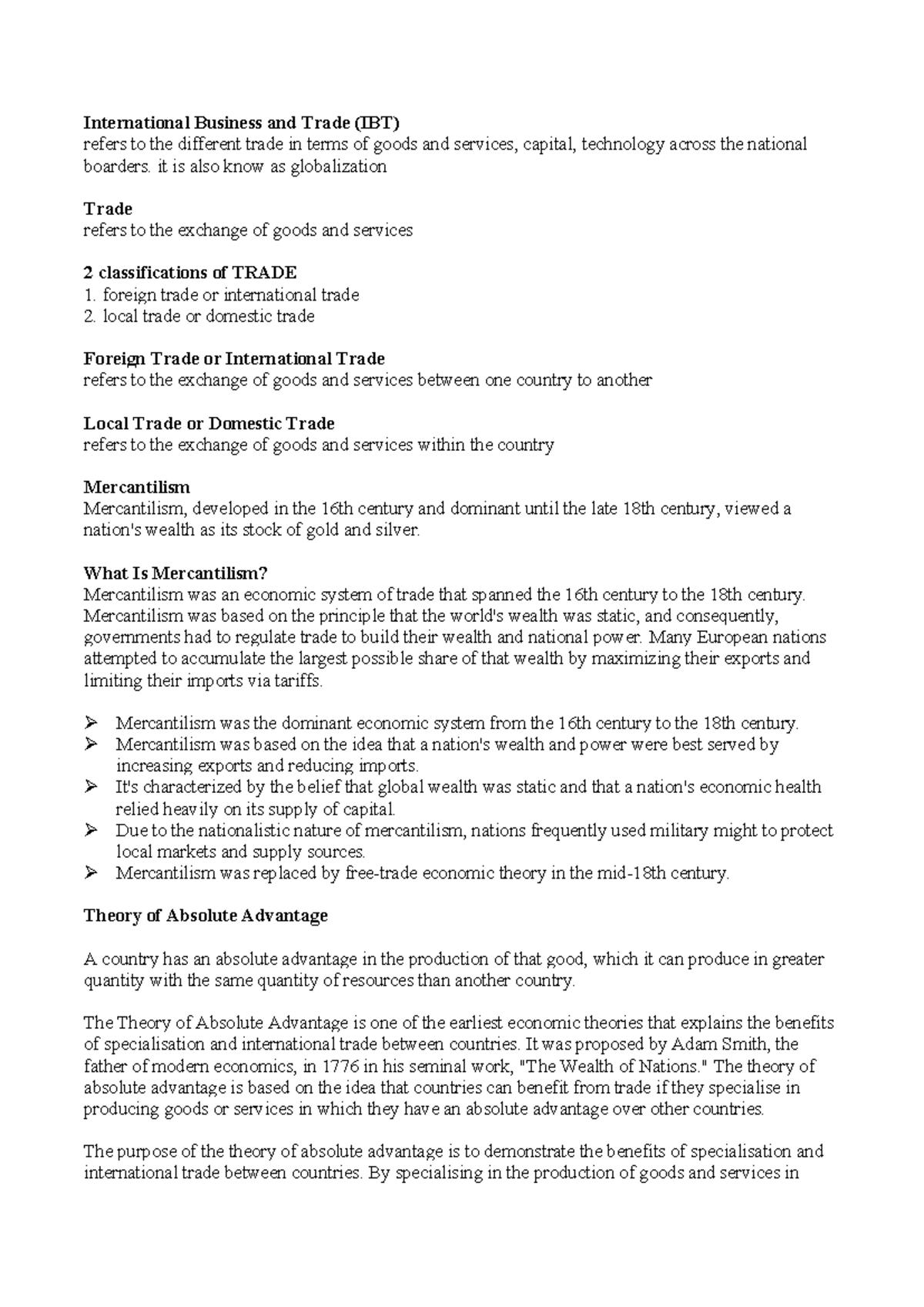 International Business and Trade (IBT): Key Concepts and Theories - Studocu