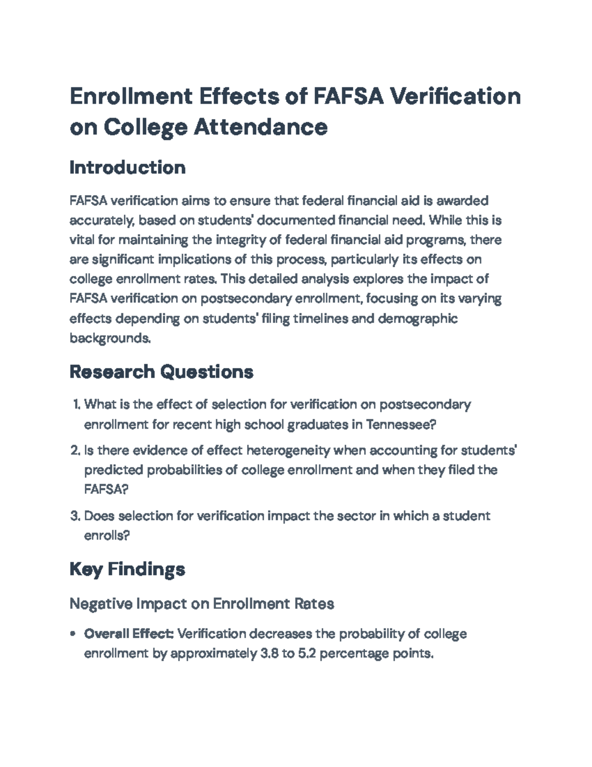Enrollment Effects of FAFSA Verification on College Attendance in TN ...