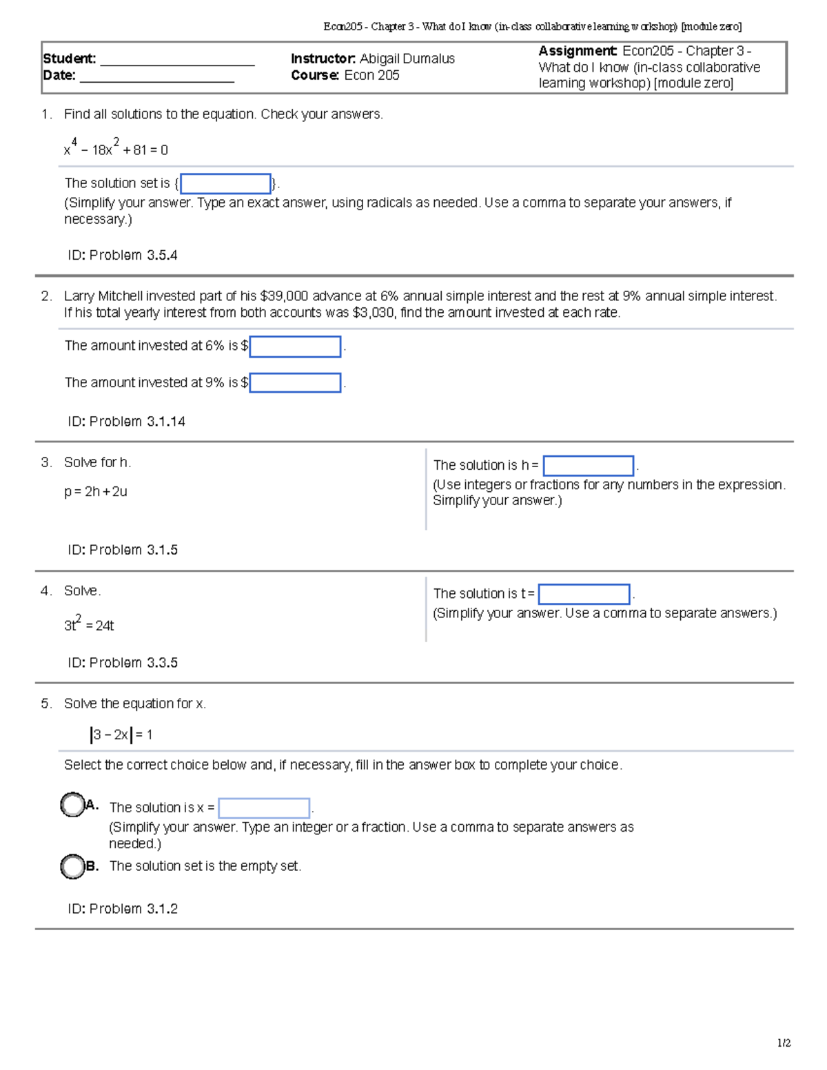Econ205 - Chapter 3 Workshop: Collaborative Problem Solving - Studocu