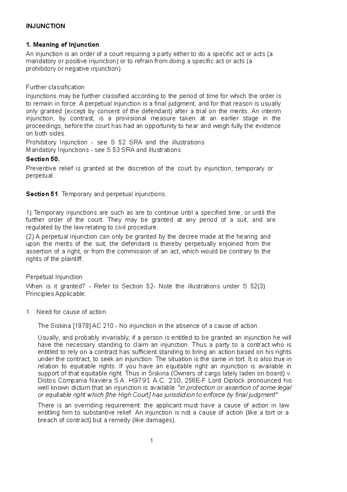 Injunctions - Lecture Notes LECTURE 1: Overview and Key Concepts - Studocu