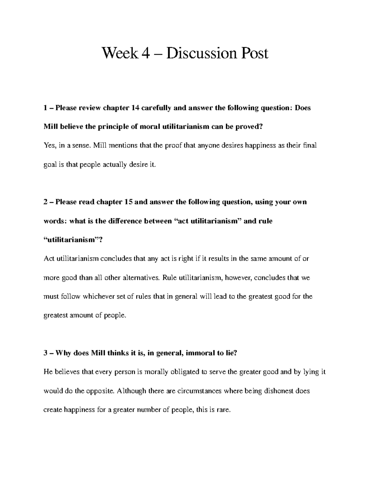 Week 4 Discussion Post - Week 4 – Discussion Post 1 – Please review ...