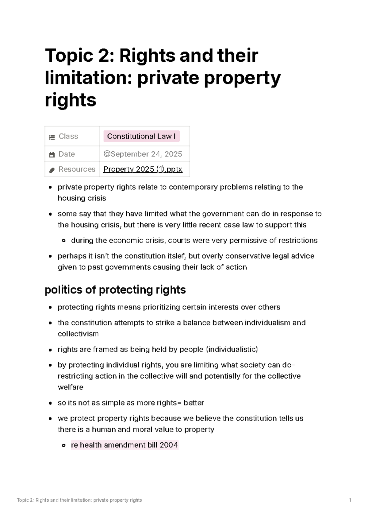 Constitutional Law I: Rights & Limitations on Private Property Rights ...