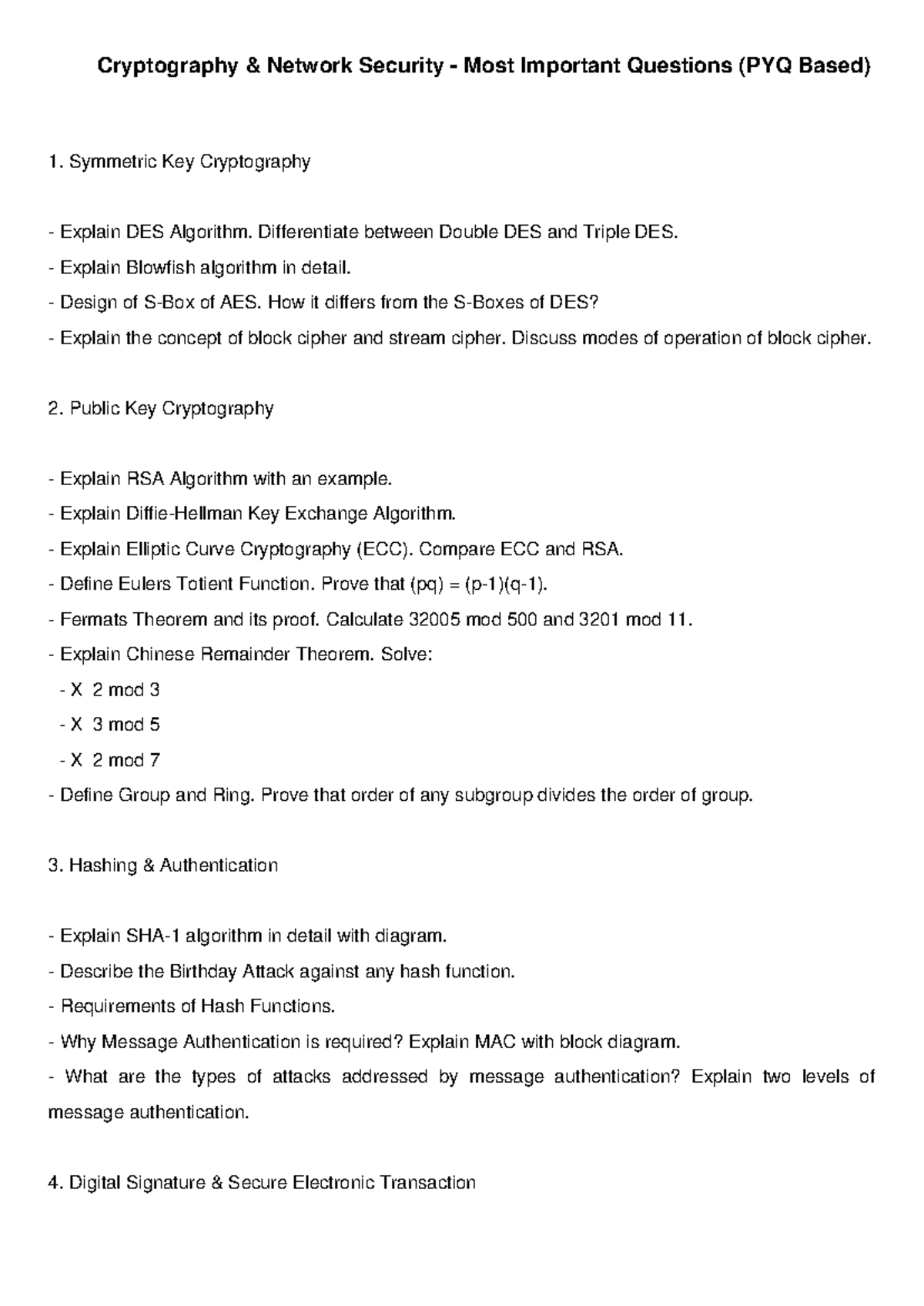 Cryptography Network Security Important Questions (PYQ) for Exam Prep ...