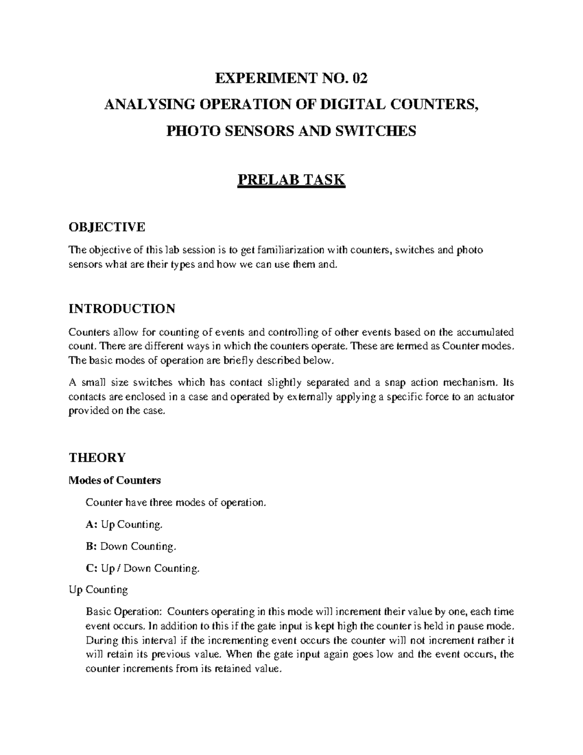 Lab 02 - Analyzing Digital Counters, Photo Sensors & Switches - Studocu