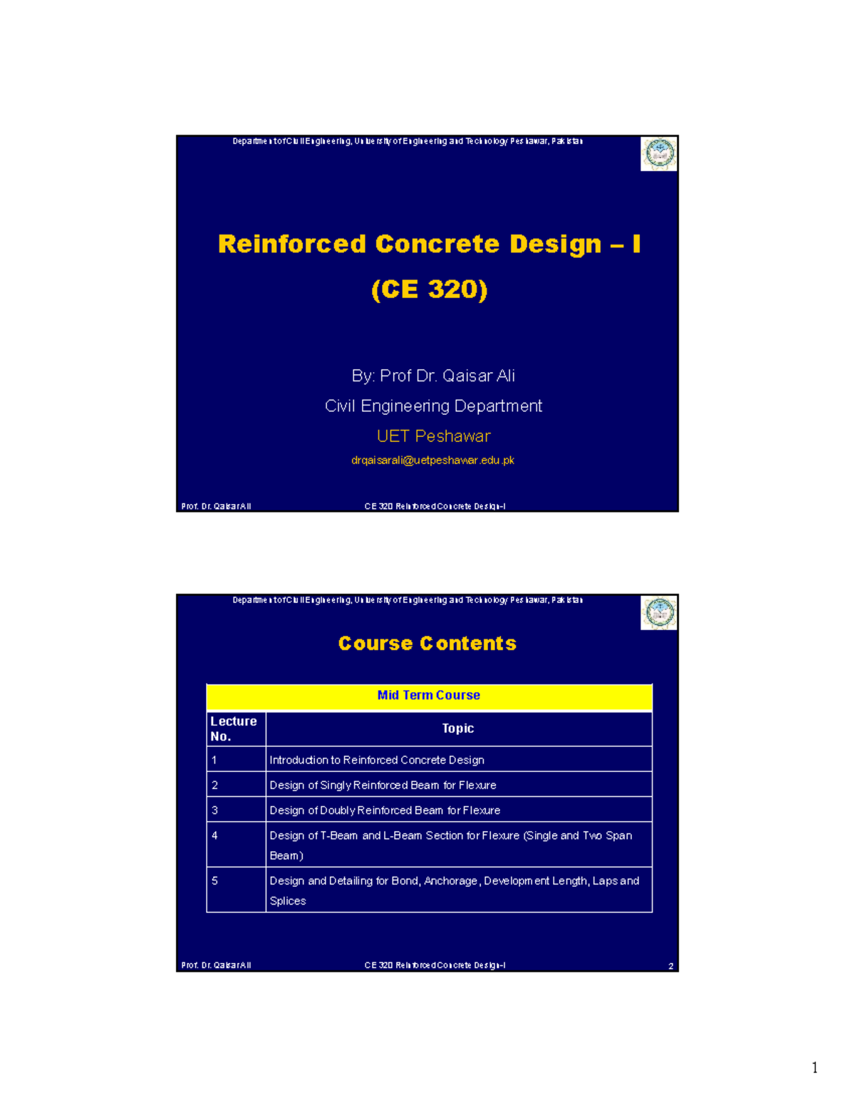 Lecture 01 - Introduction to CE 320 Reinforced Concrete Design-I - Studocu
