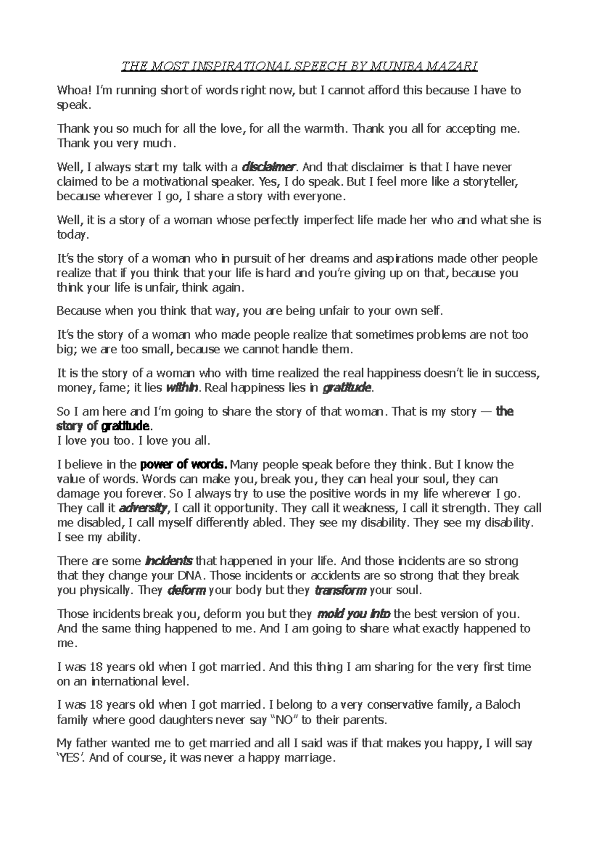 Inspirational Speech Analysis: Muniba Mazari's Journey of Resilience ...