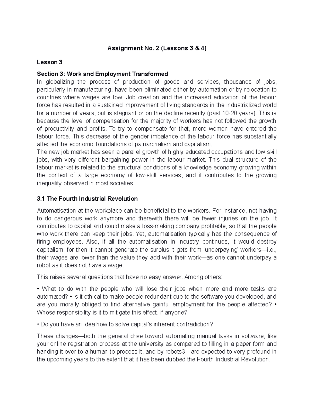 Assignment No. 2: Exploring Lessons 3 & 4 on Work and Ethics - Studocu