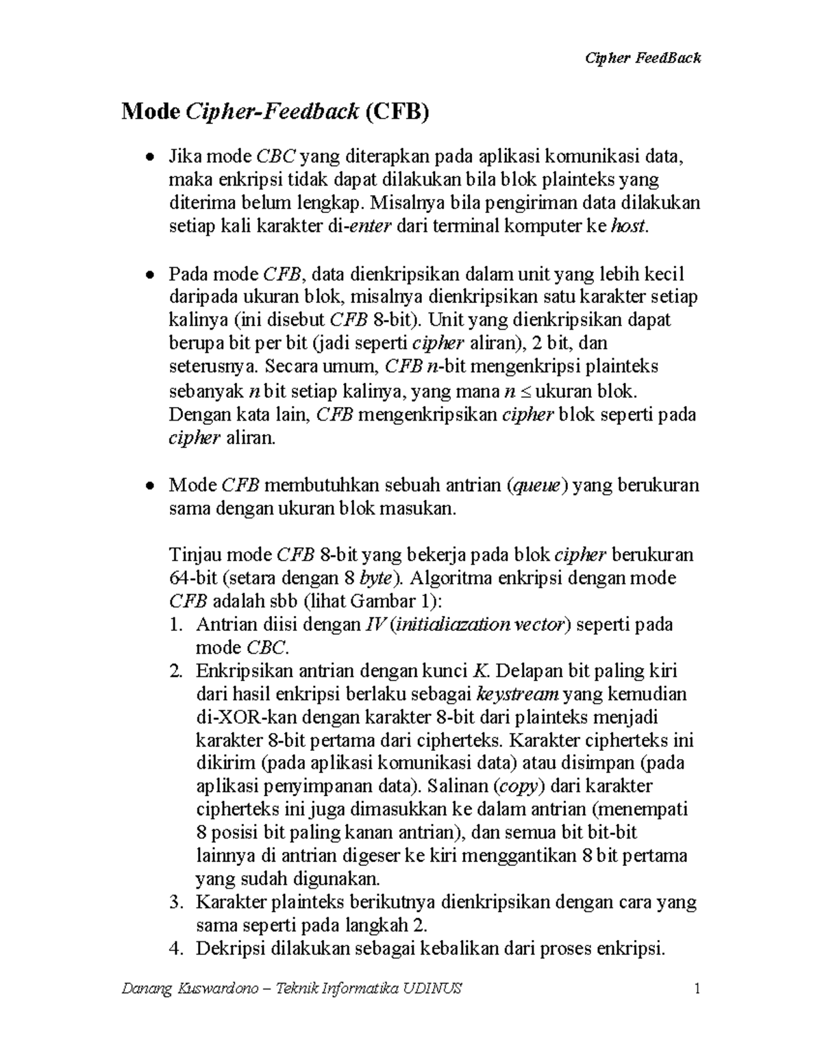 CFB Mode Cipher Study Notes - Teknik Informatika UDINUS - Studocu