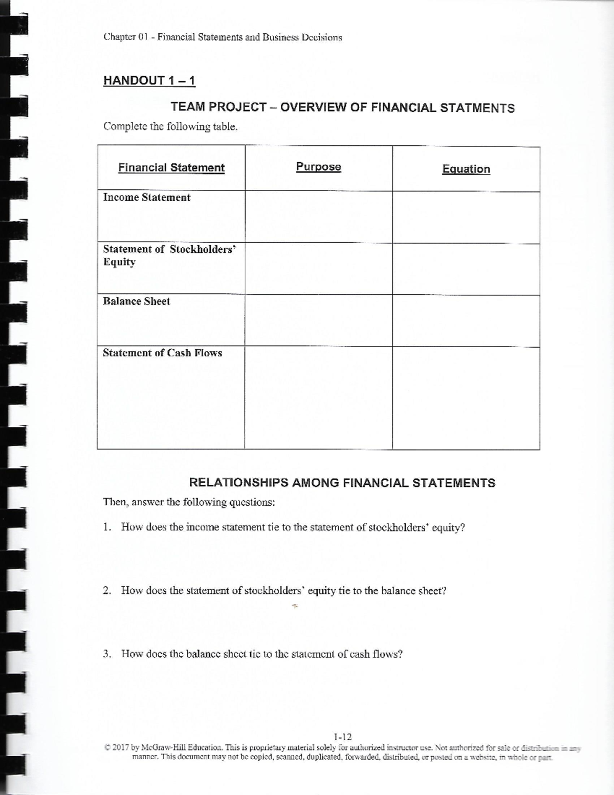 Chapter 1 Handout - Chapter 01 Financial Statements and Business ...