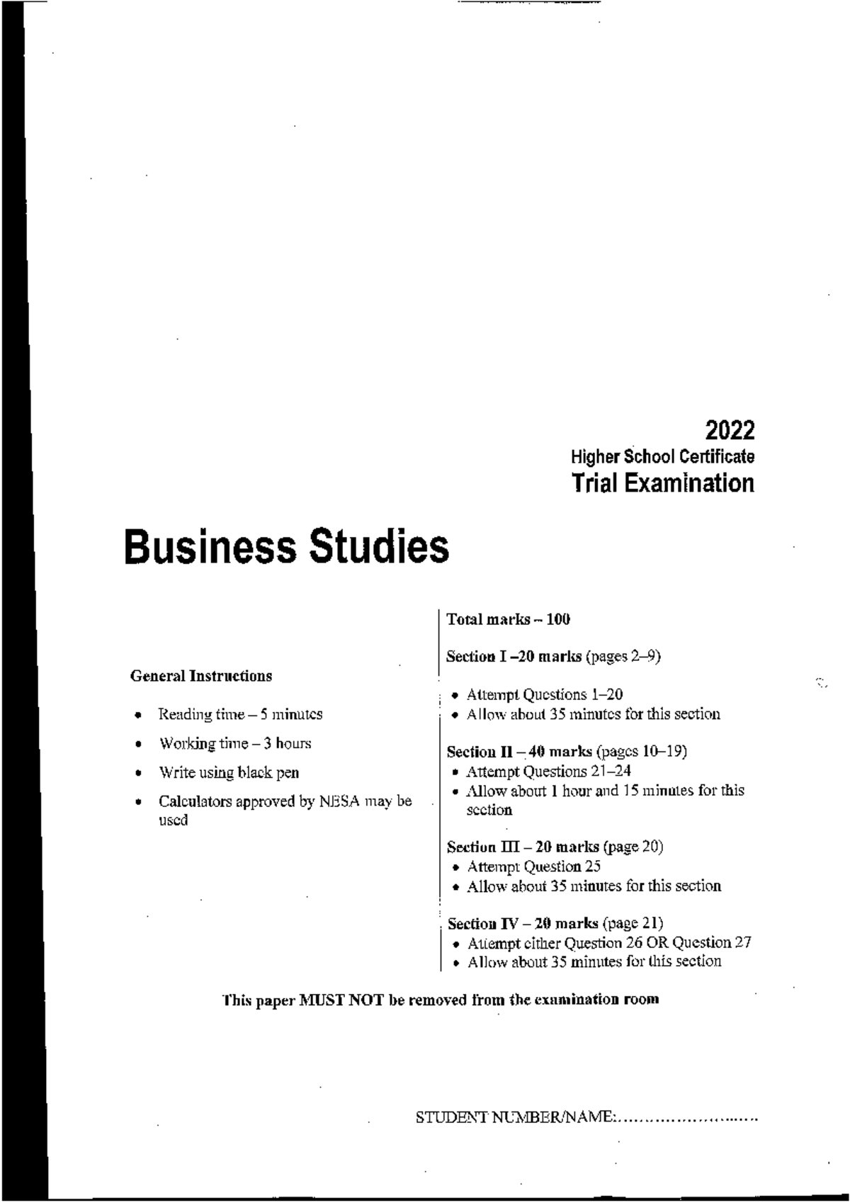 2022 HSC Business Studies Trial Exam - Independent Assessment - Studocu