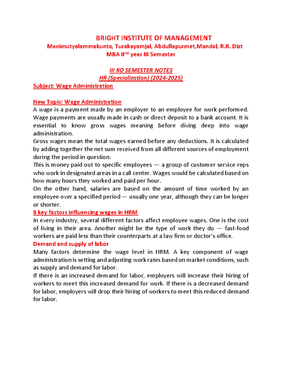 MBA II Year SEM II Notes: Compensation Management & Payroll Systems ...