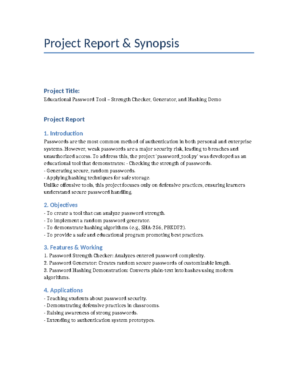 Educational Password Tool Report & Synopsis (Project Code: EPT-101 ...