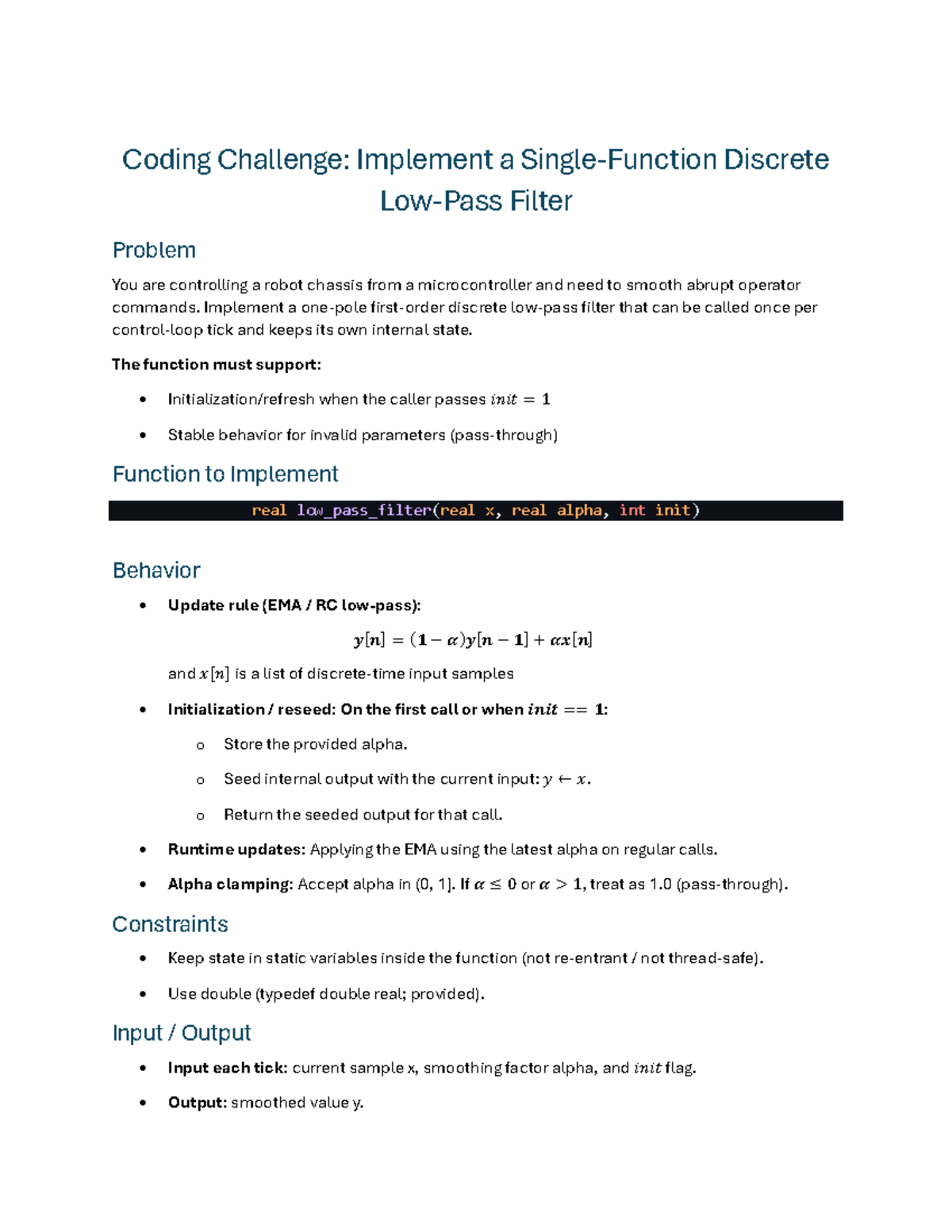 CS101: Coding Challenge - Implementing a Discrete Filter - Studocu