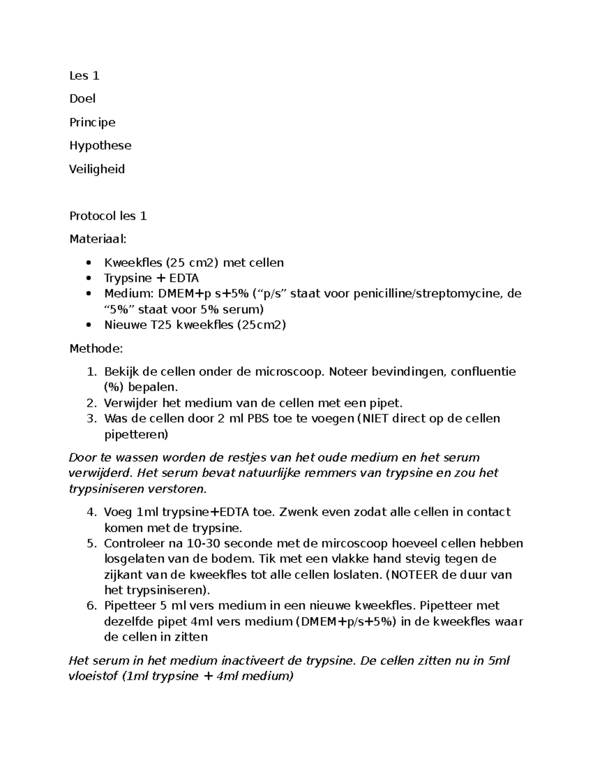 Praktijkles 1: Voorbereiding Labjournaal en Protocol voor Cellen ...
