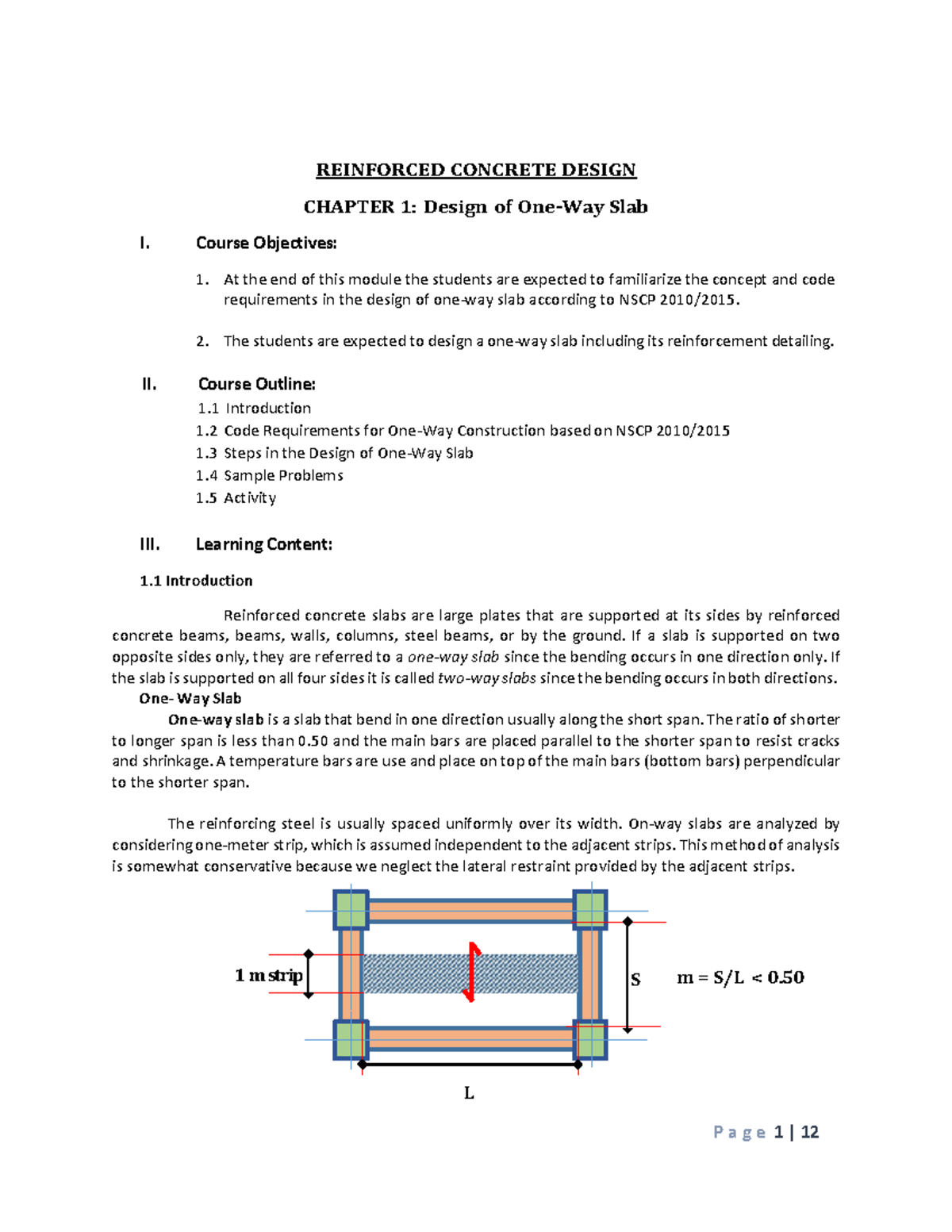 REINFORCED CONCRETE DESIGN (CE 101) - CHAPTER 1: SLAB DESIGN - Studocu