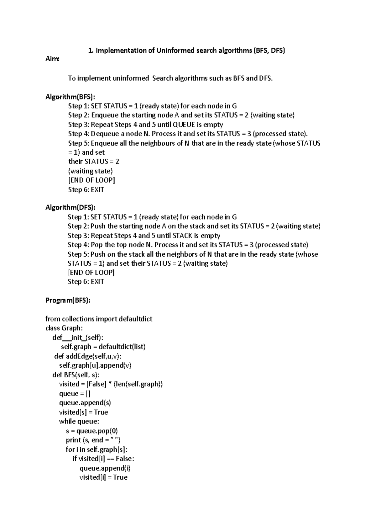 CS3491 AIML Lab: Implementation of Search Algorithms and Models - Studocu