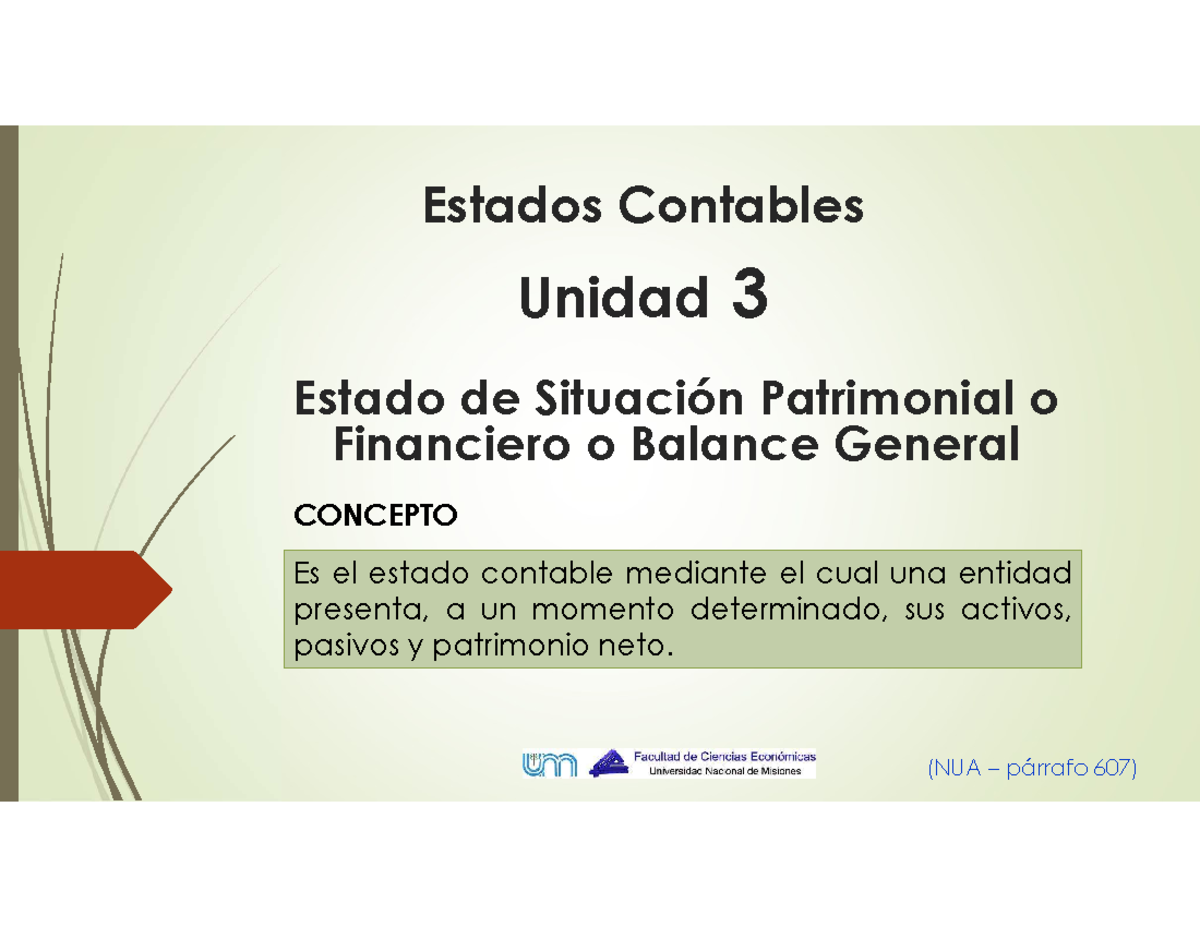 UNa M Unidad 3 - Estado de Situación Patrimonial y Balance General ...