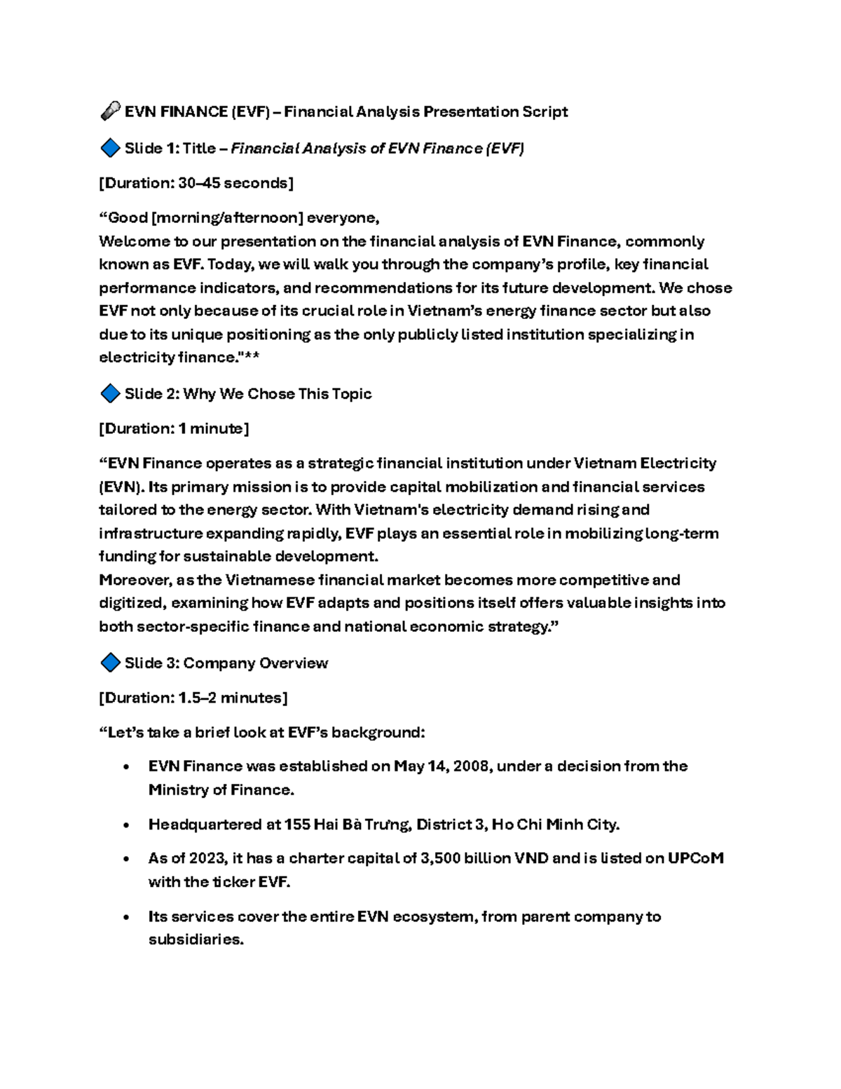 EVF Financial Analysis Presentation Script: Key Insights ...