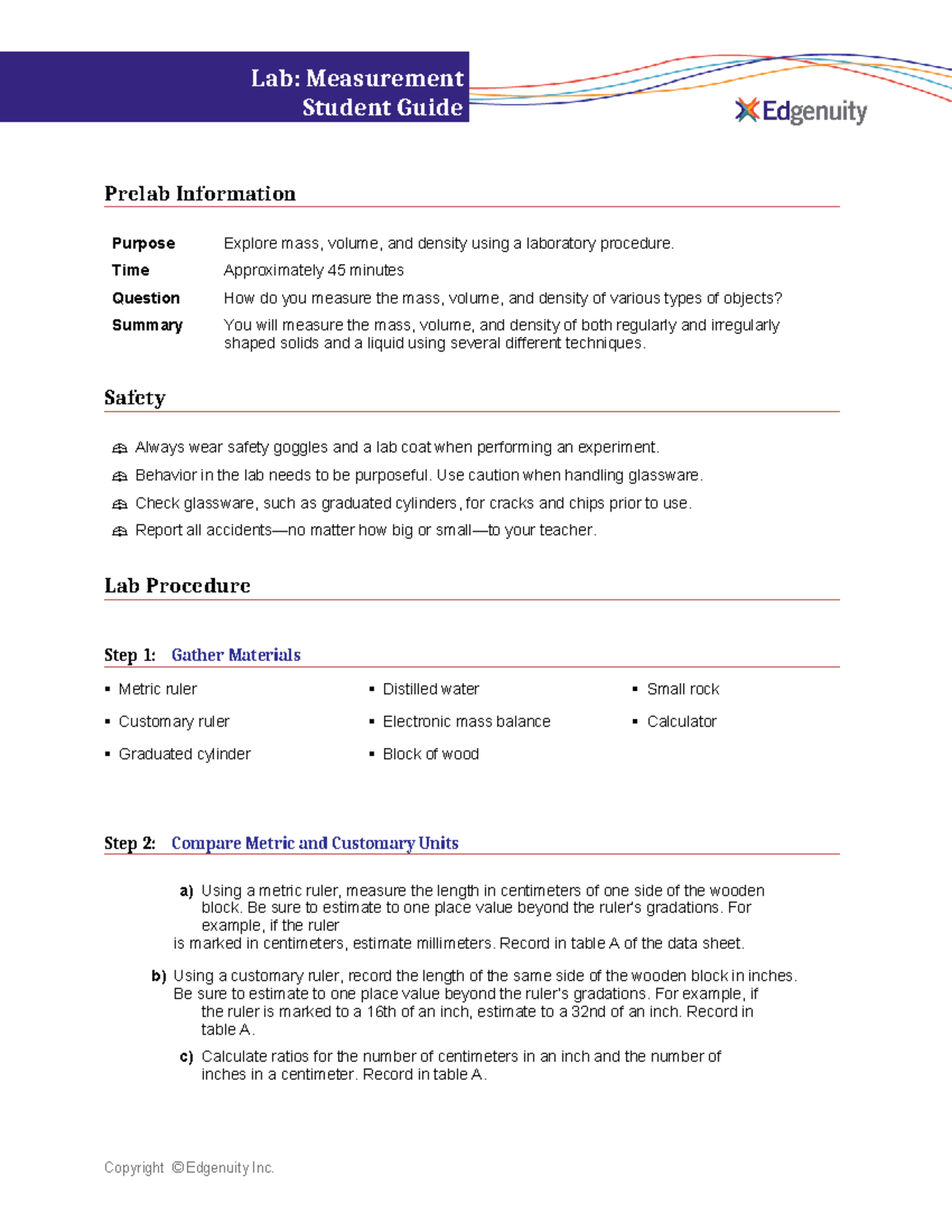 3209 01 10 student guide - Lab: Measurement Student Guide Prelab ...