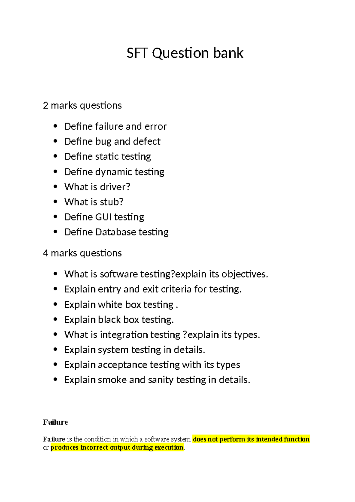 SFT Question Bank: Key Concepts in Software Testing - Studocu