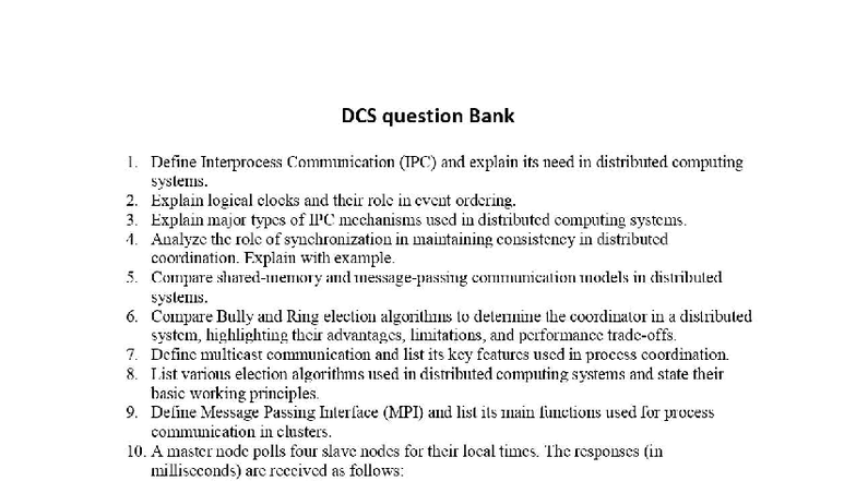 DCS Question Bank: Key Concepts in Distributed Computing Systems - Studocu