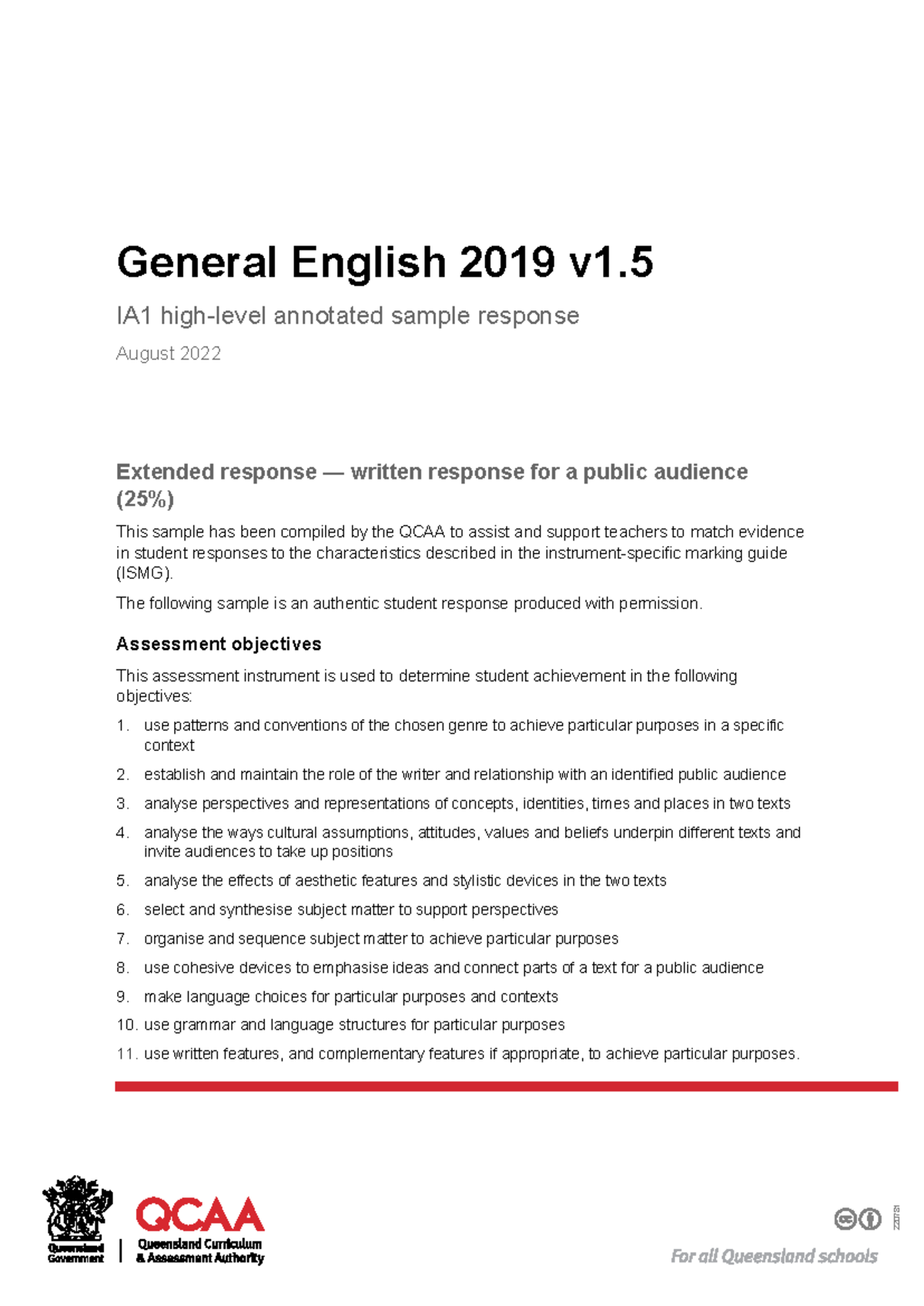 General English 2019 v1.5 IA1 Annotated Sample Response: Literary ...