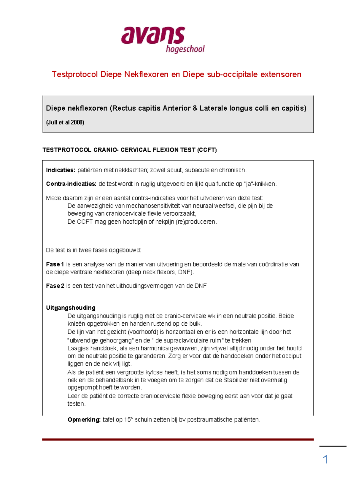 Testprotocol CCFT voor Diepe Nekflexoren (DNF) en Extensoren - Studeersnel