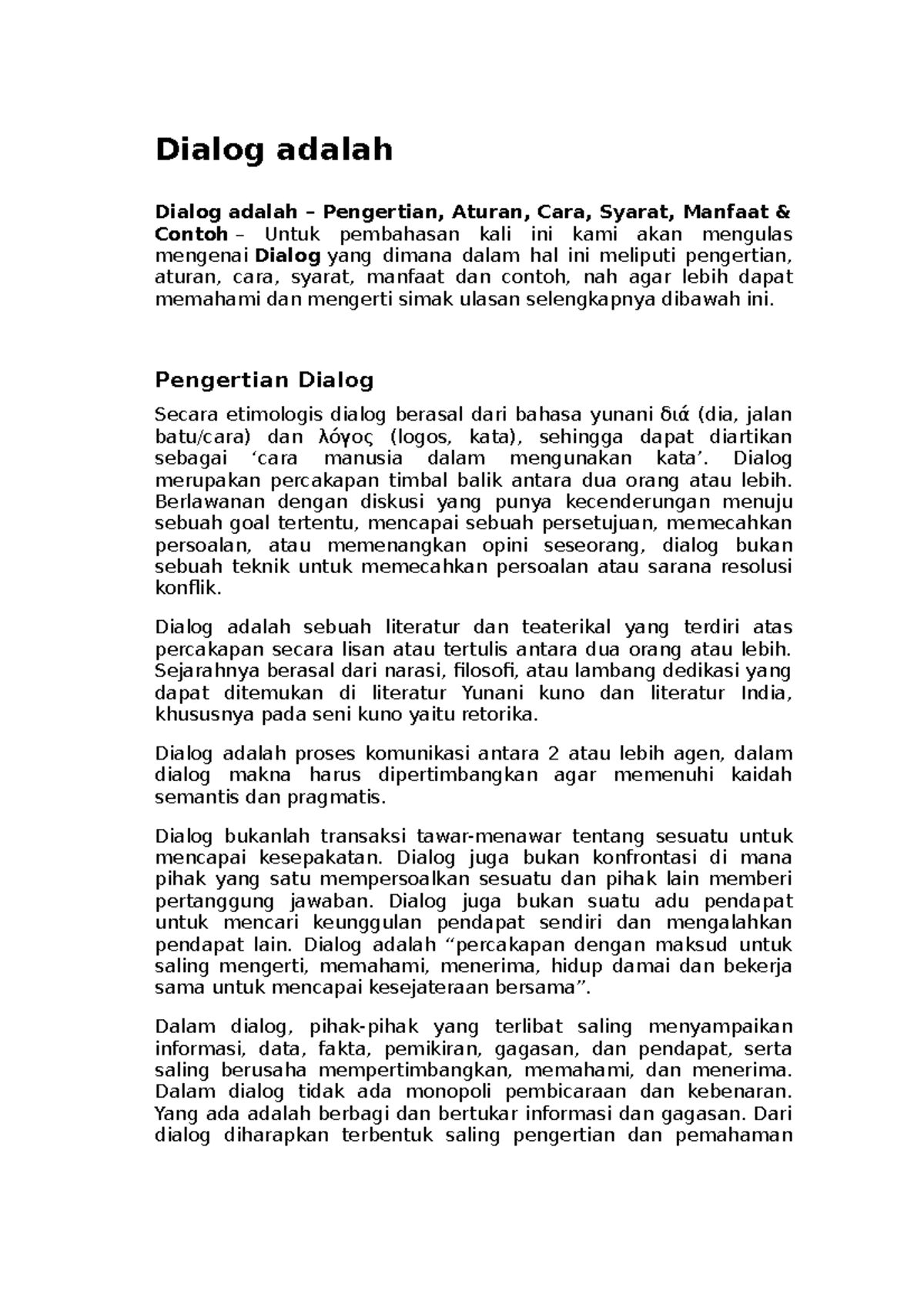 Dialog: Pengertian, Aturan, Manfaat & Contoh dalam TM 3 - Studocu