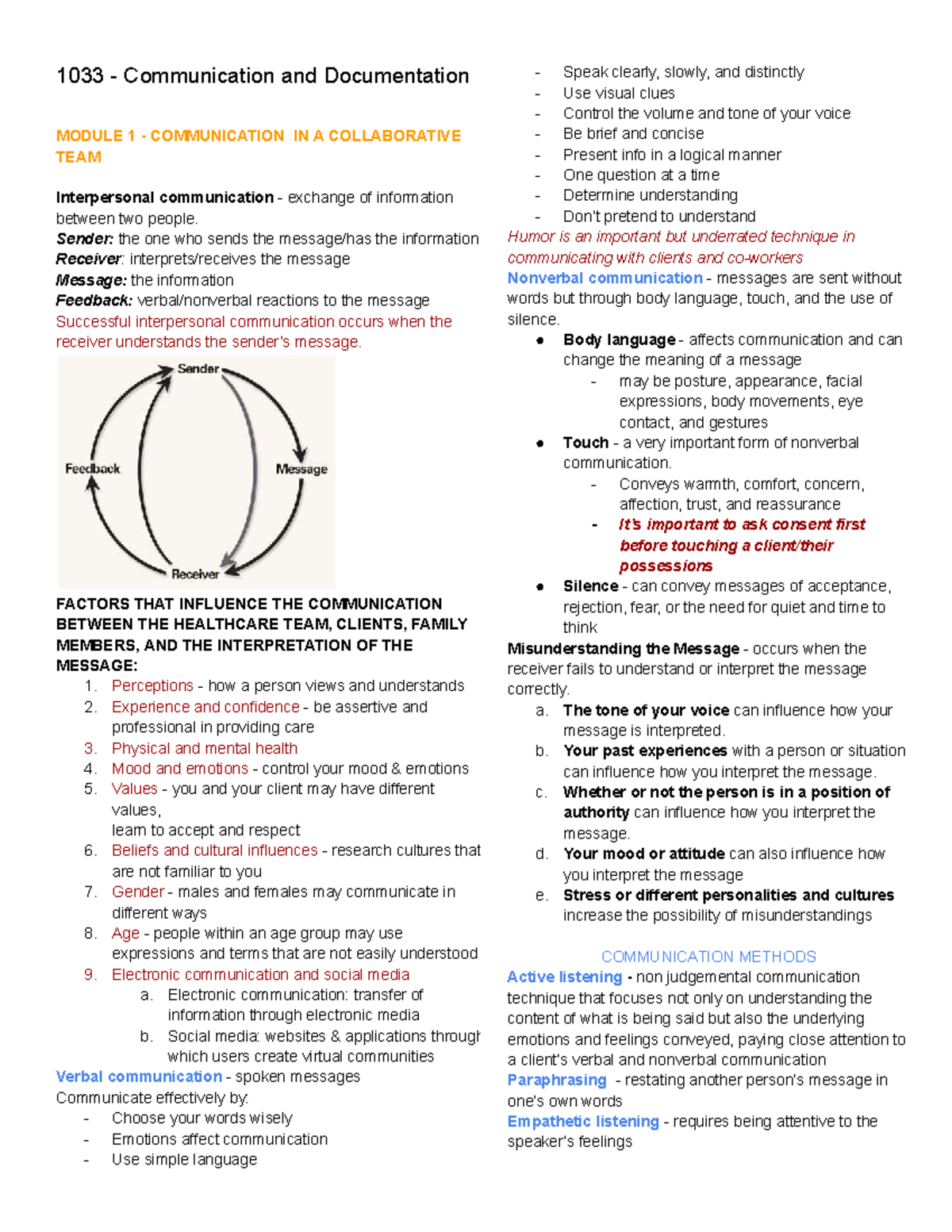 1033 Communication and Documentation: Exam Practice Review Guide - Studocu