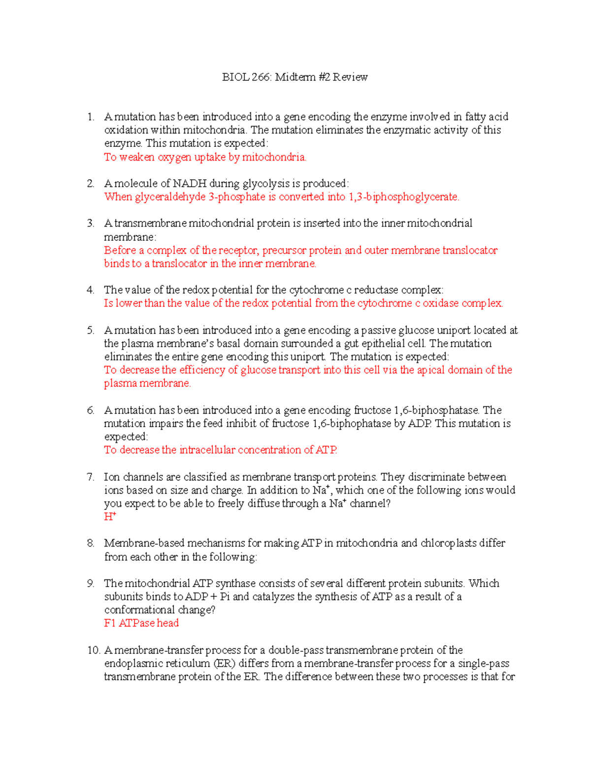 Midterm Exam Review for BIOL 266 - Fall 2020 by Vladimir Titorenko ...
